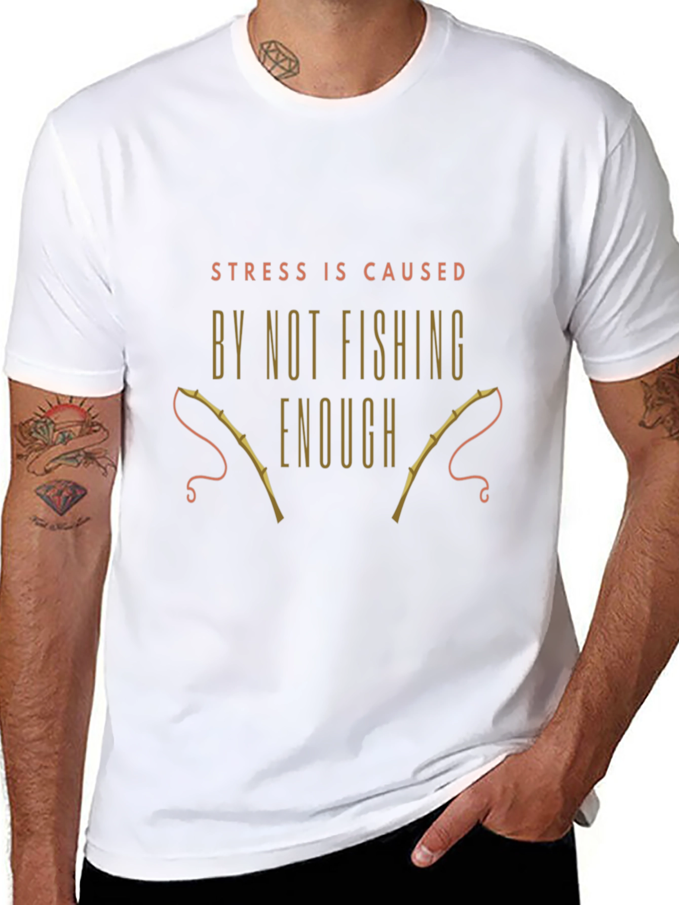 Black Fishing T-Shirt: Stress is Caused By Not Fishing Enough view 8