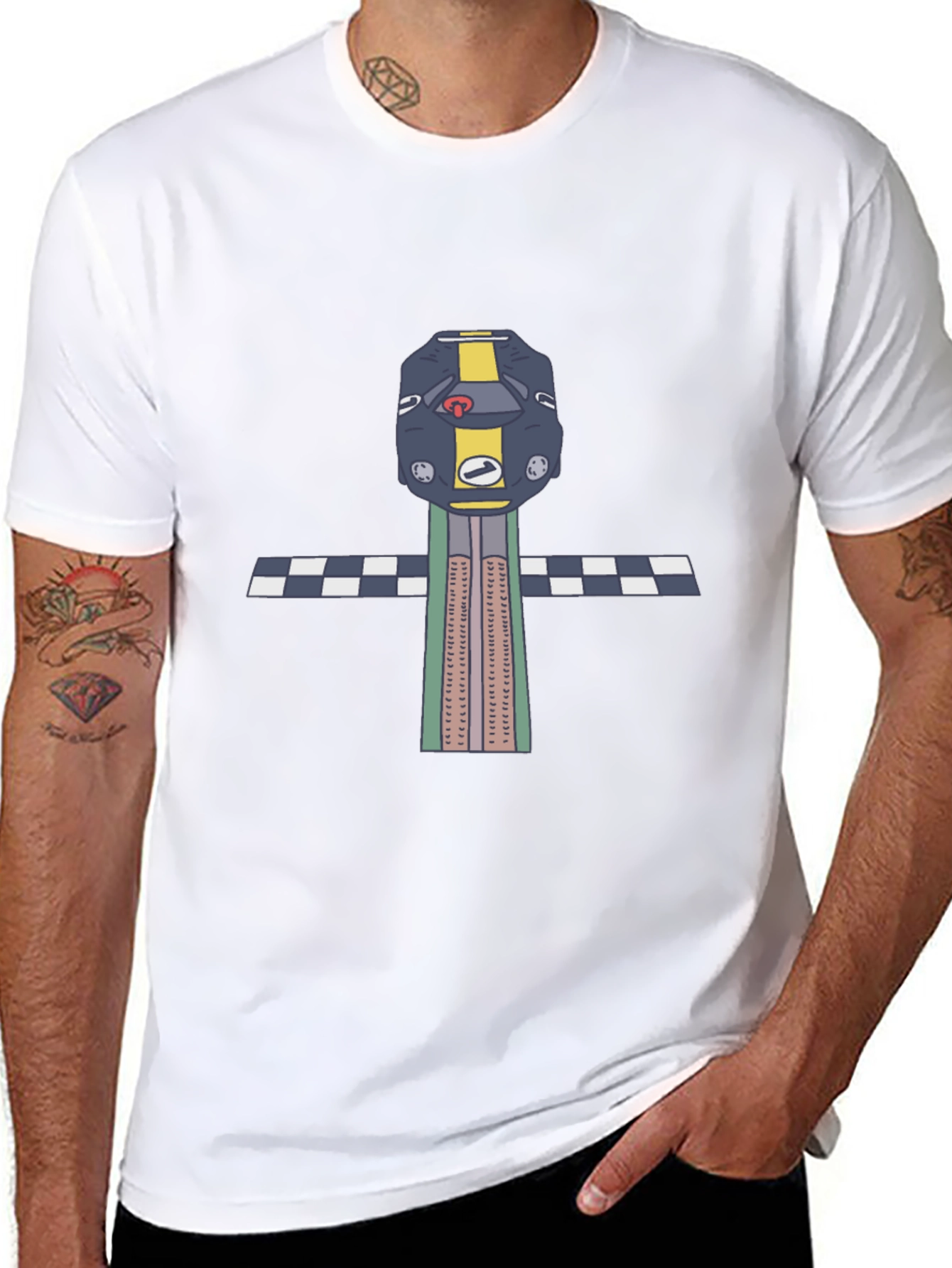 Black Retro Race Car T-Shirt - Checkered Finish view 8