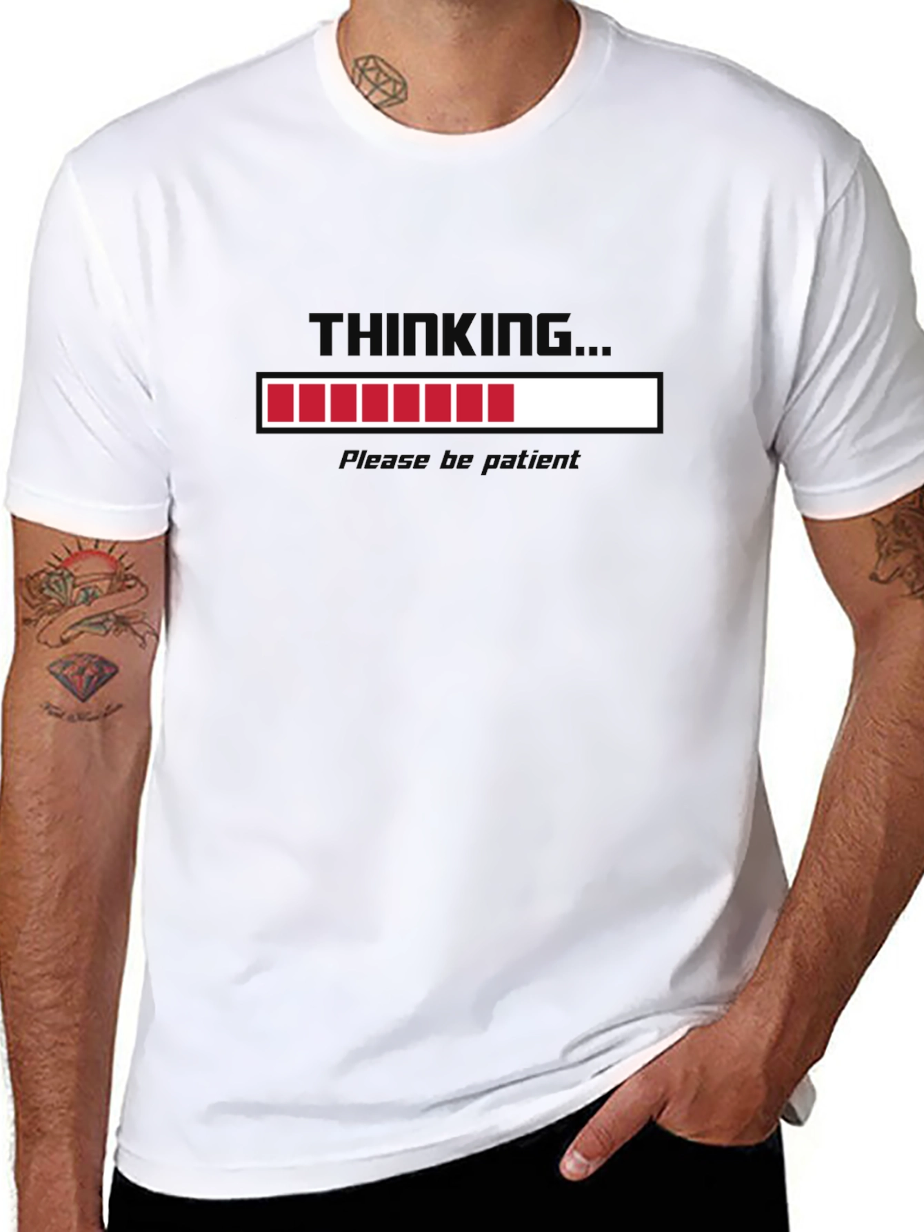 Black Thinking Loading Bar T-Shirt - Please Be Patient view 8
