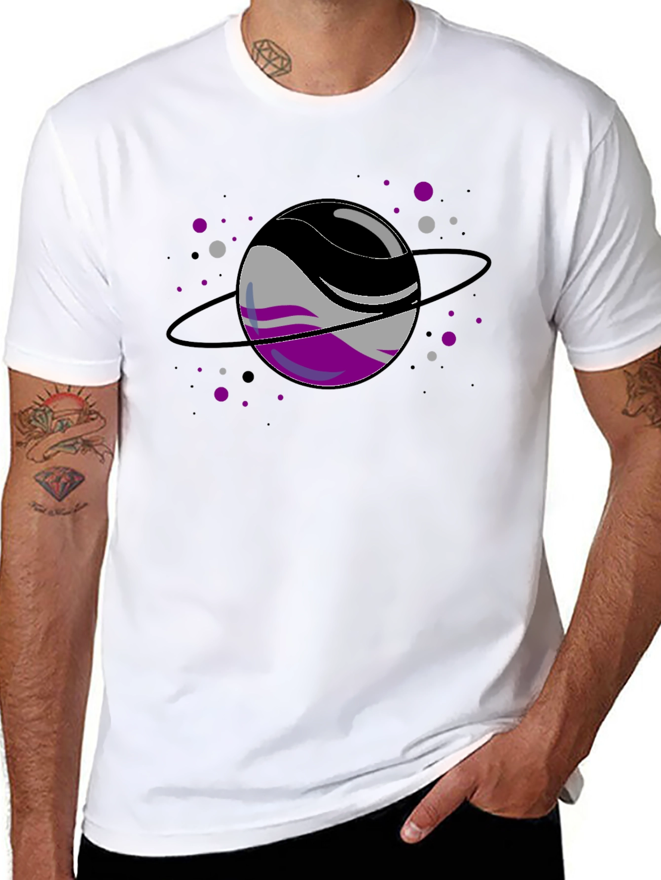Black Asexual Pride Planet T-Shirt view 8