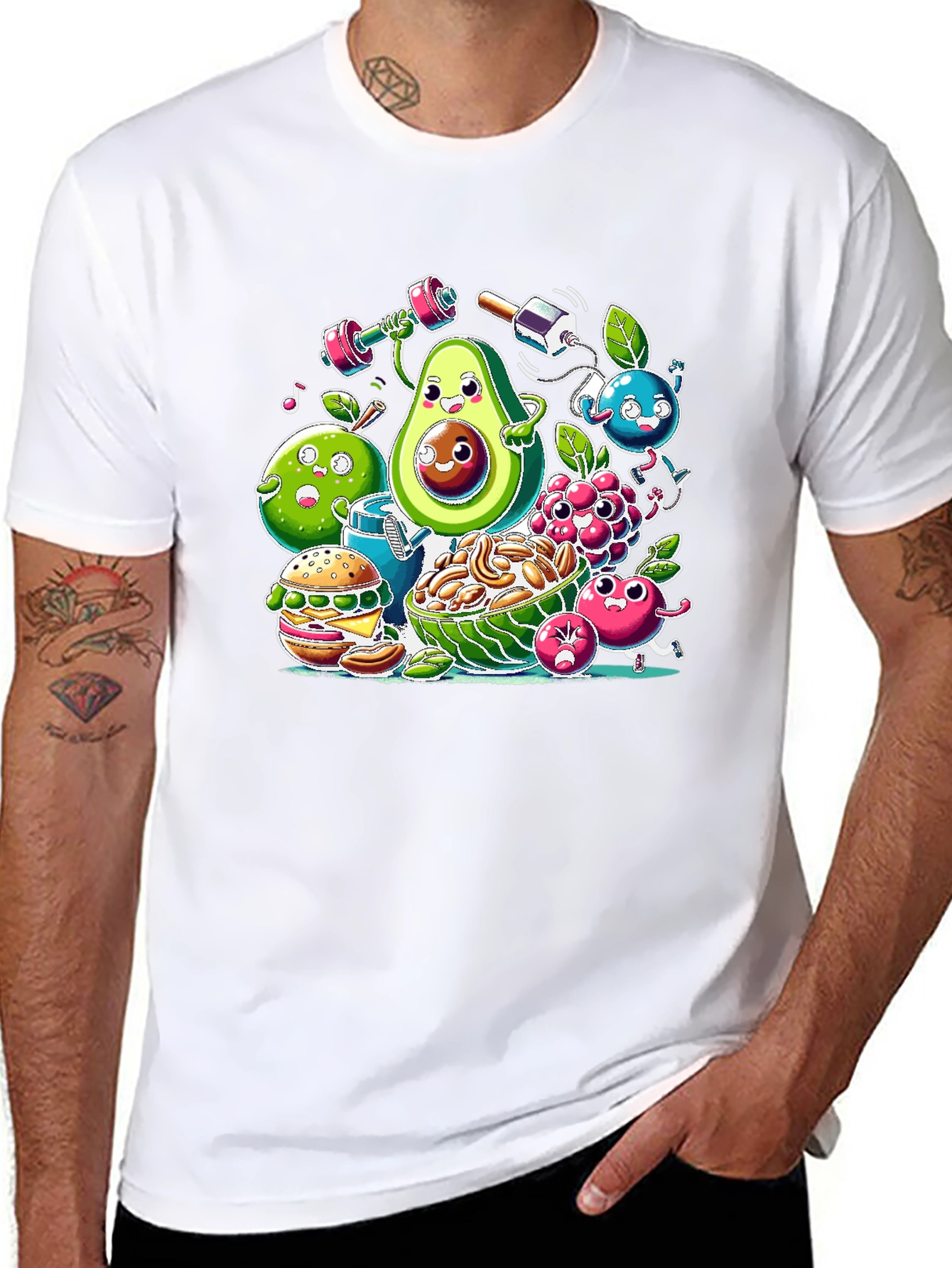 Black Funny Healthy Lifestyle Cartoon T-Shirt view 8