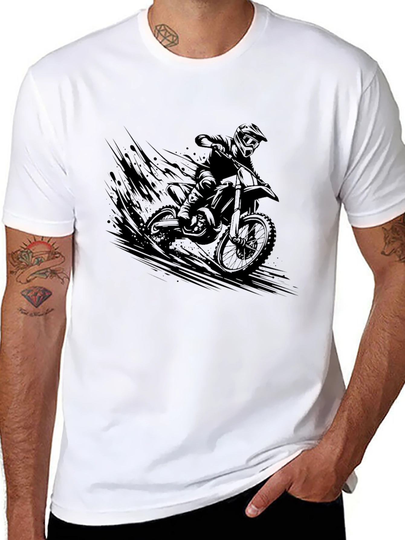 Black Motorcross Rider Graphic Black T-Shirt view 8