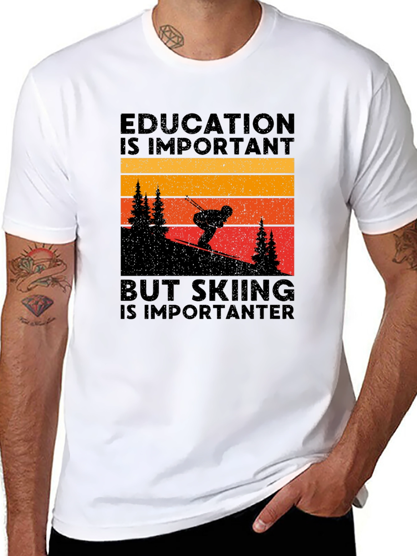 Black Skiing is Importanter Graphic Tee view 8