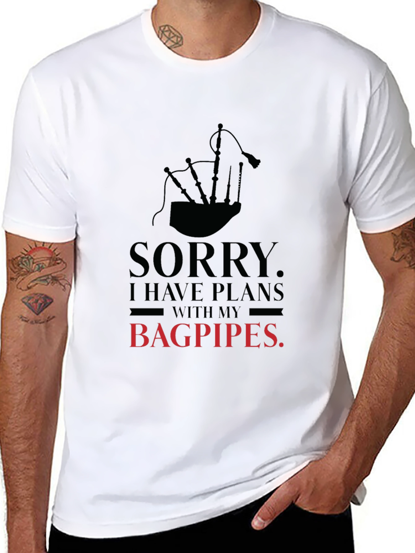 Black Bagpipes Plans T-Shirt - Scottish Music Tee view 8