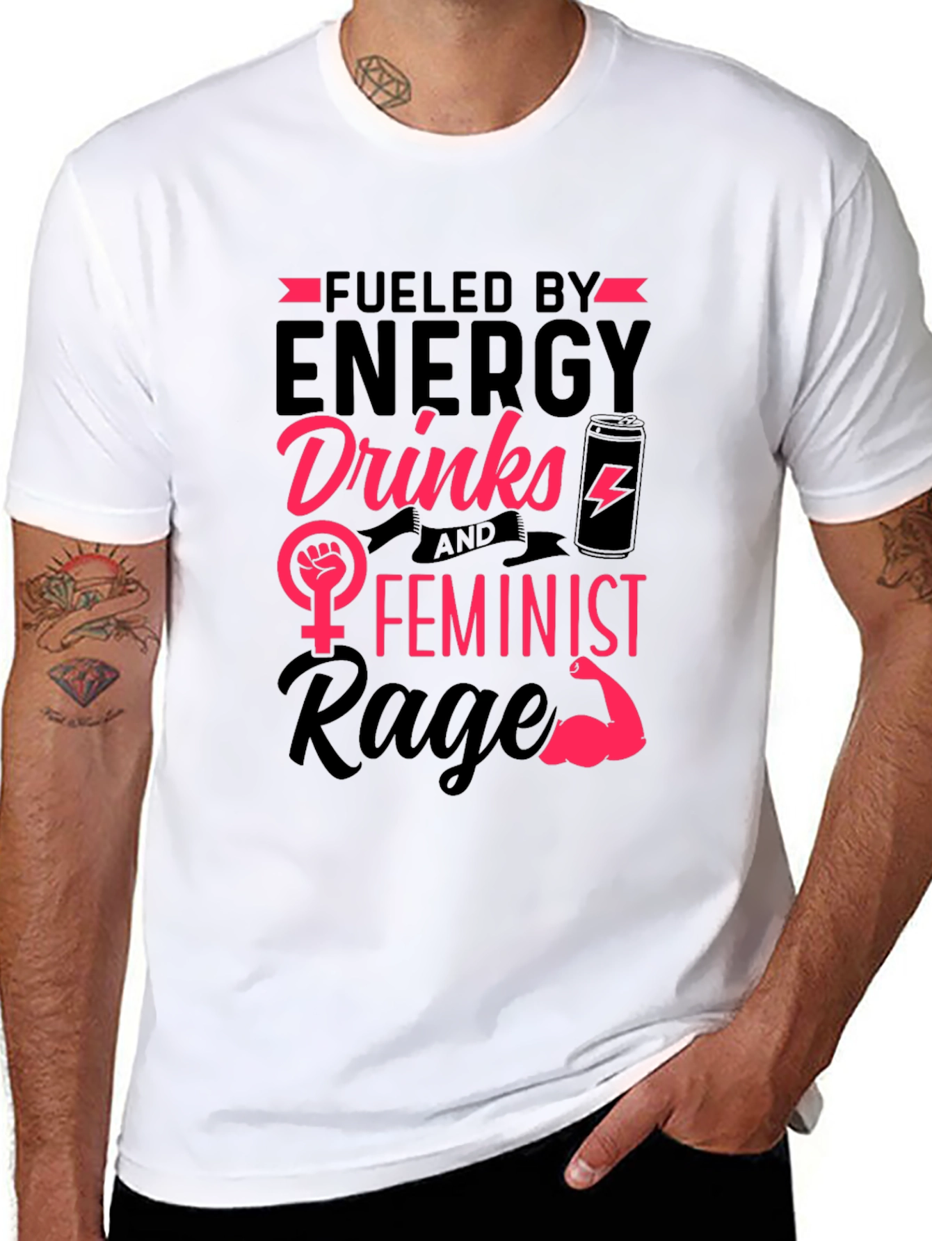 Black Fueled by Energy Drinks Feminist Rage T-Shirt view 8