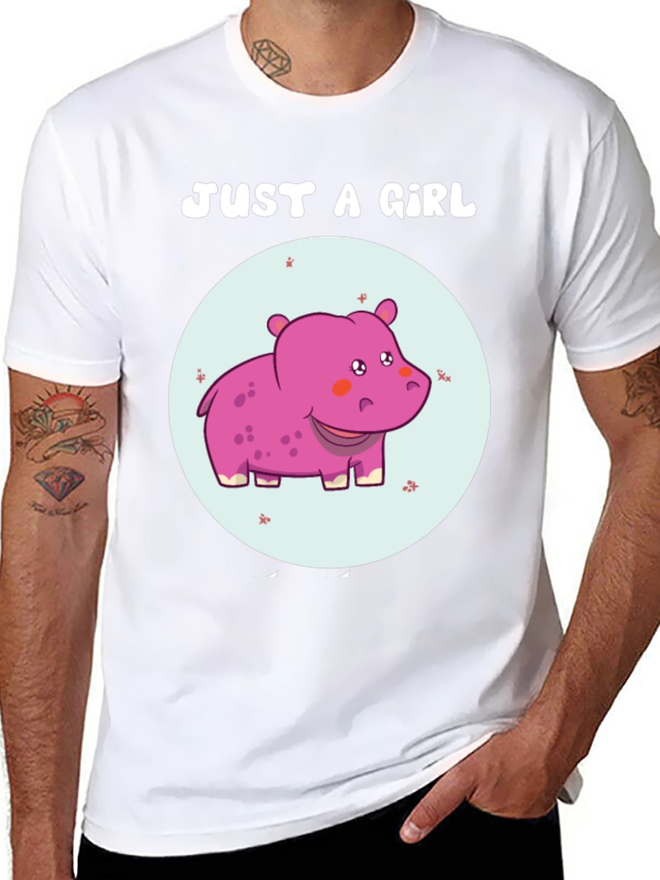 Black Just A Girl Hippo T-Shirt Cute Animal Graphic Tee view 8