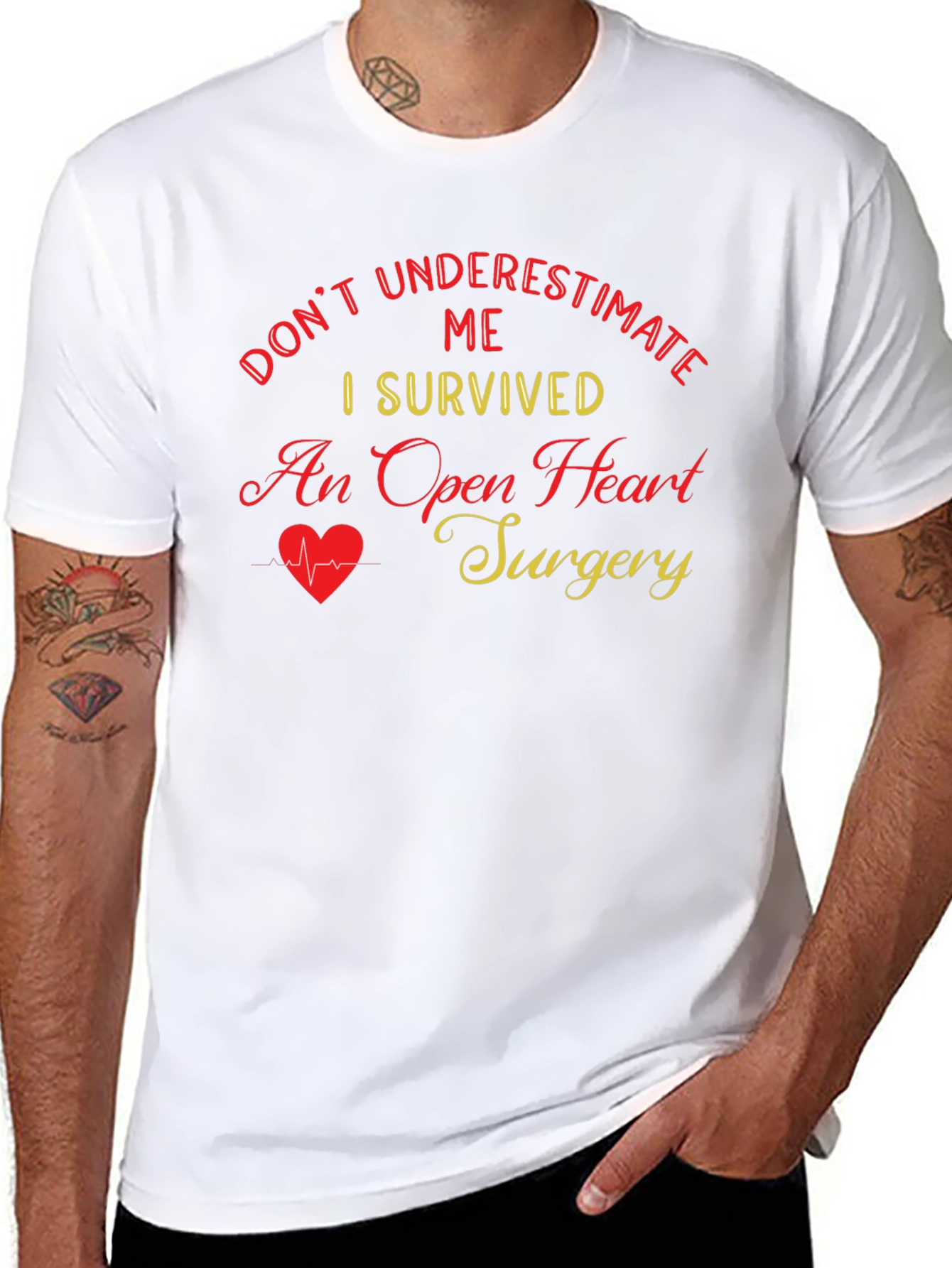 Black I Survived Open Heart Surgery Black T-Shirt view 8