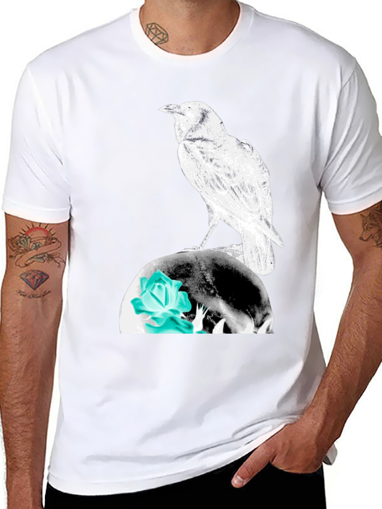 Black Raven Skull Graphic Tee view 8