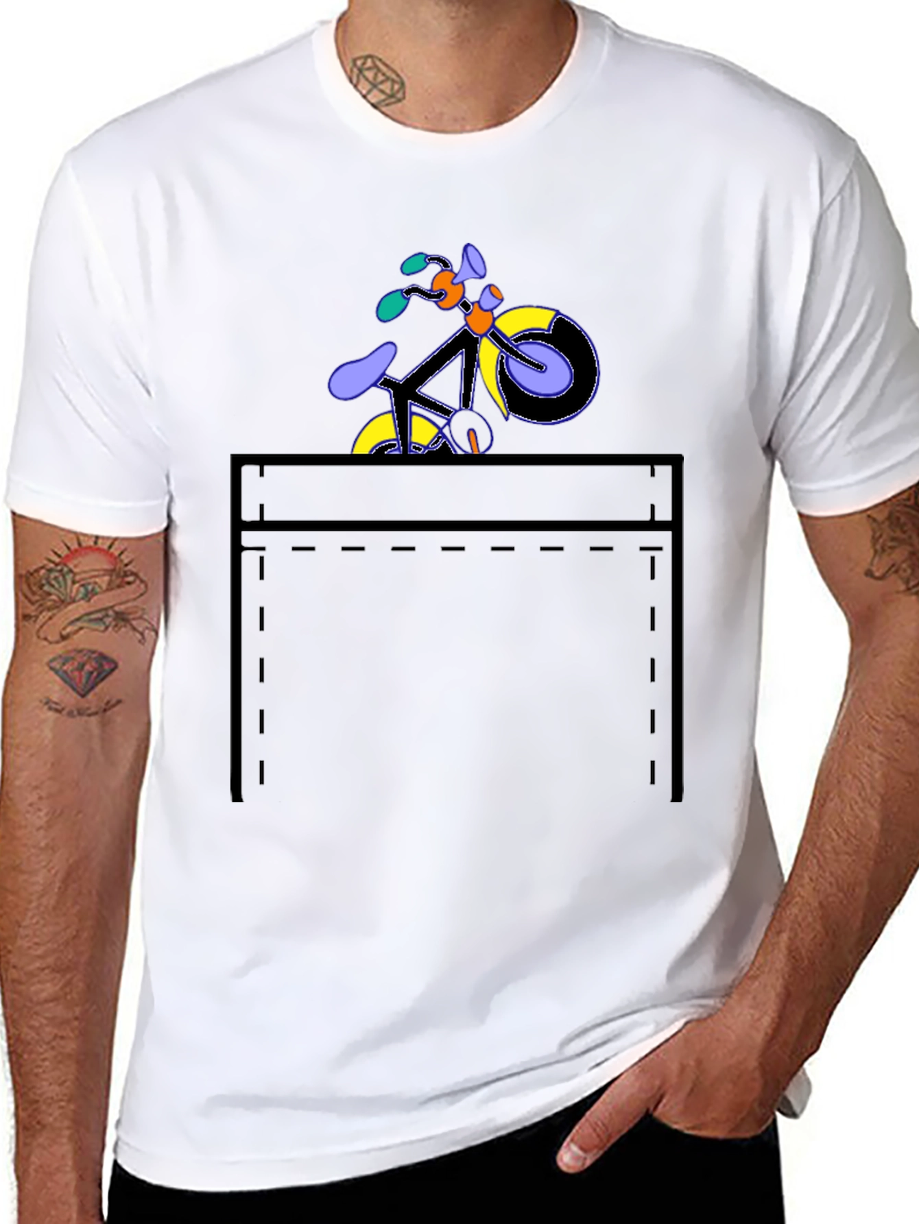 Black Bike in Pocket Graphic Tee - Stylish Casual Wear view 8
