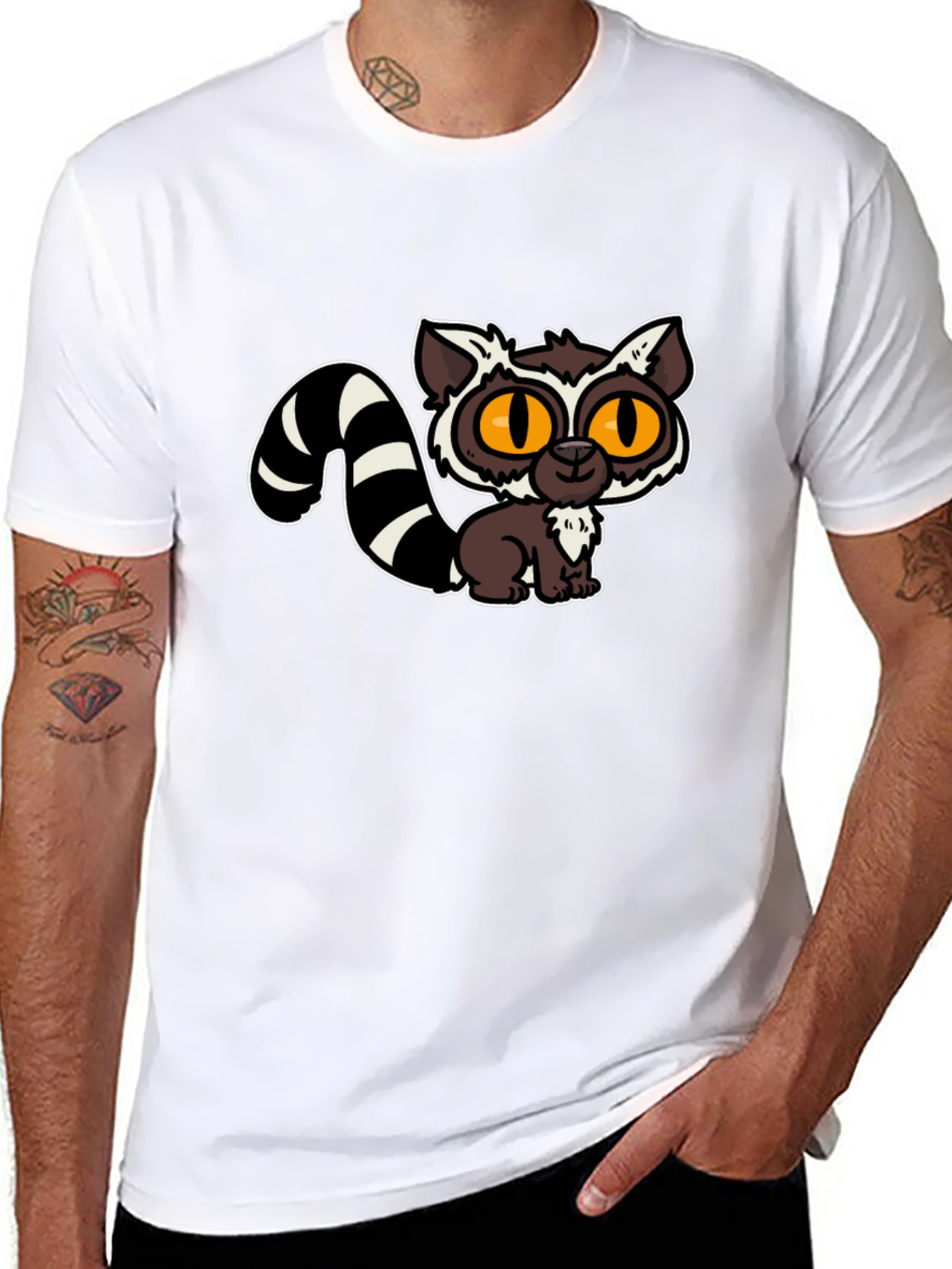 Black Cute Lemur Cartoon Graphic Tee view 8
