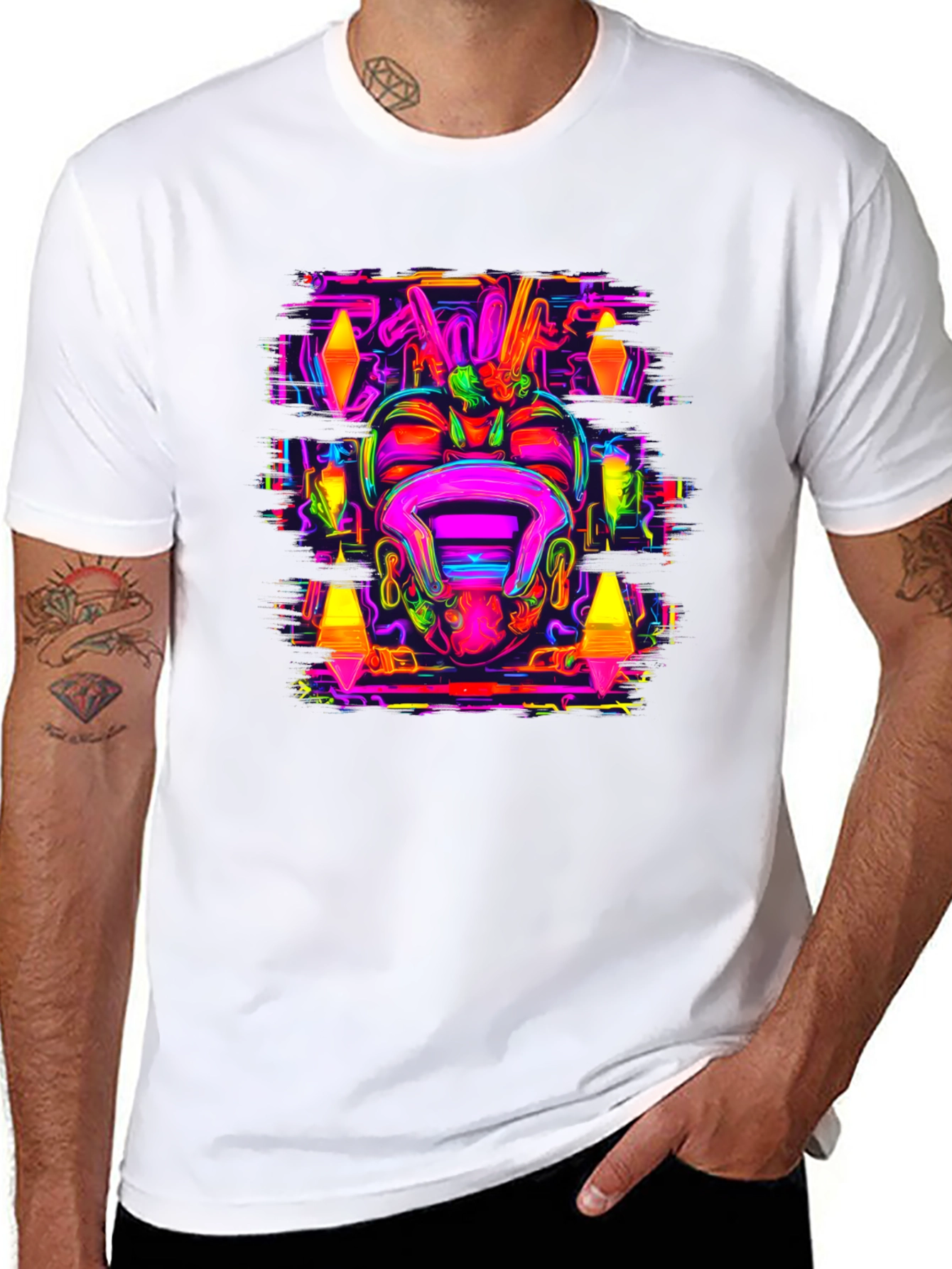 Black Psychedelic Neon Graphic Tee view 8