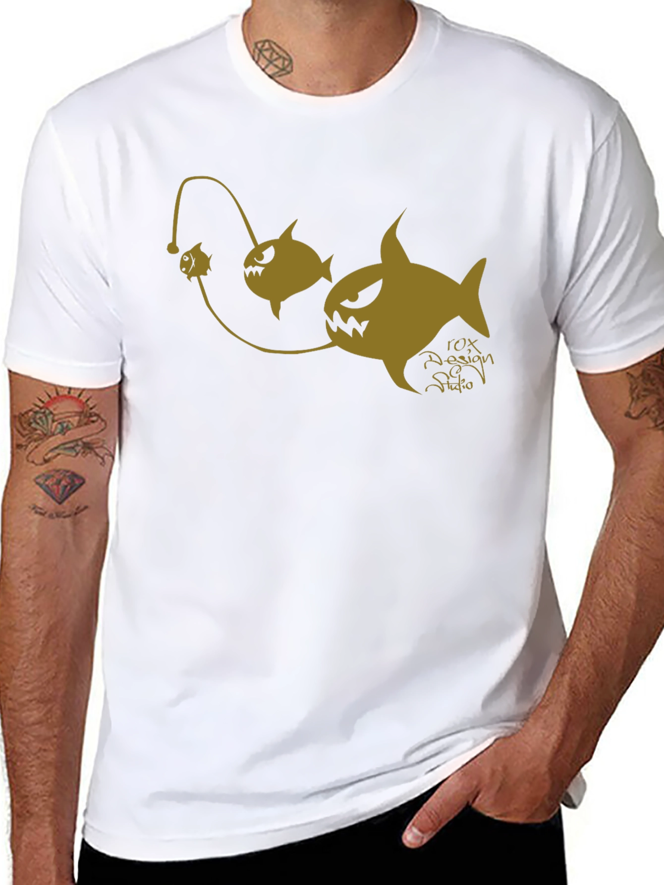 Black Anglerfish Cartoon Graphic Black T-Shirt view 8