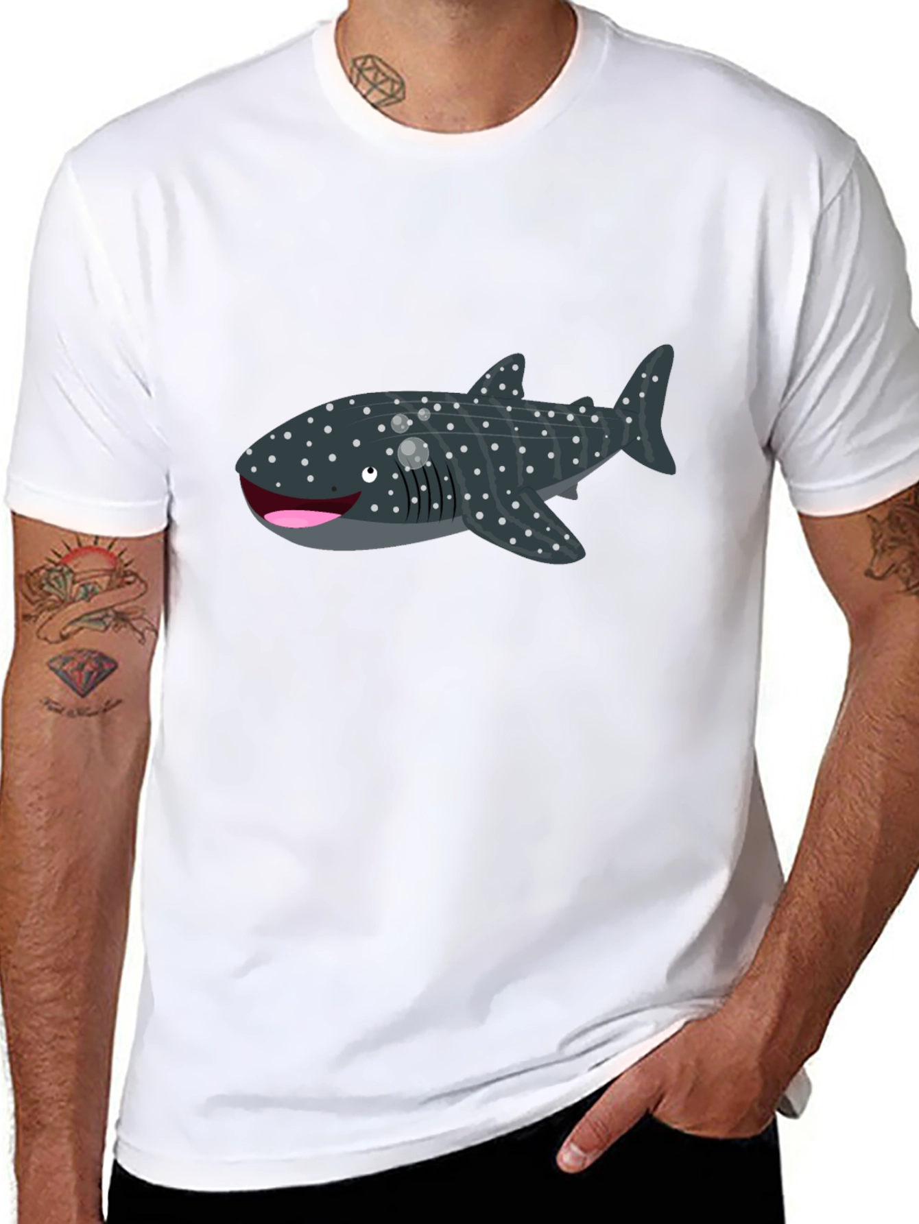 Black Whale Shark Graphic Tee - Black Cotton T-Shirt view 8