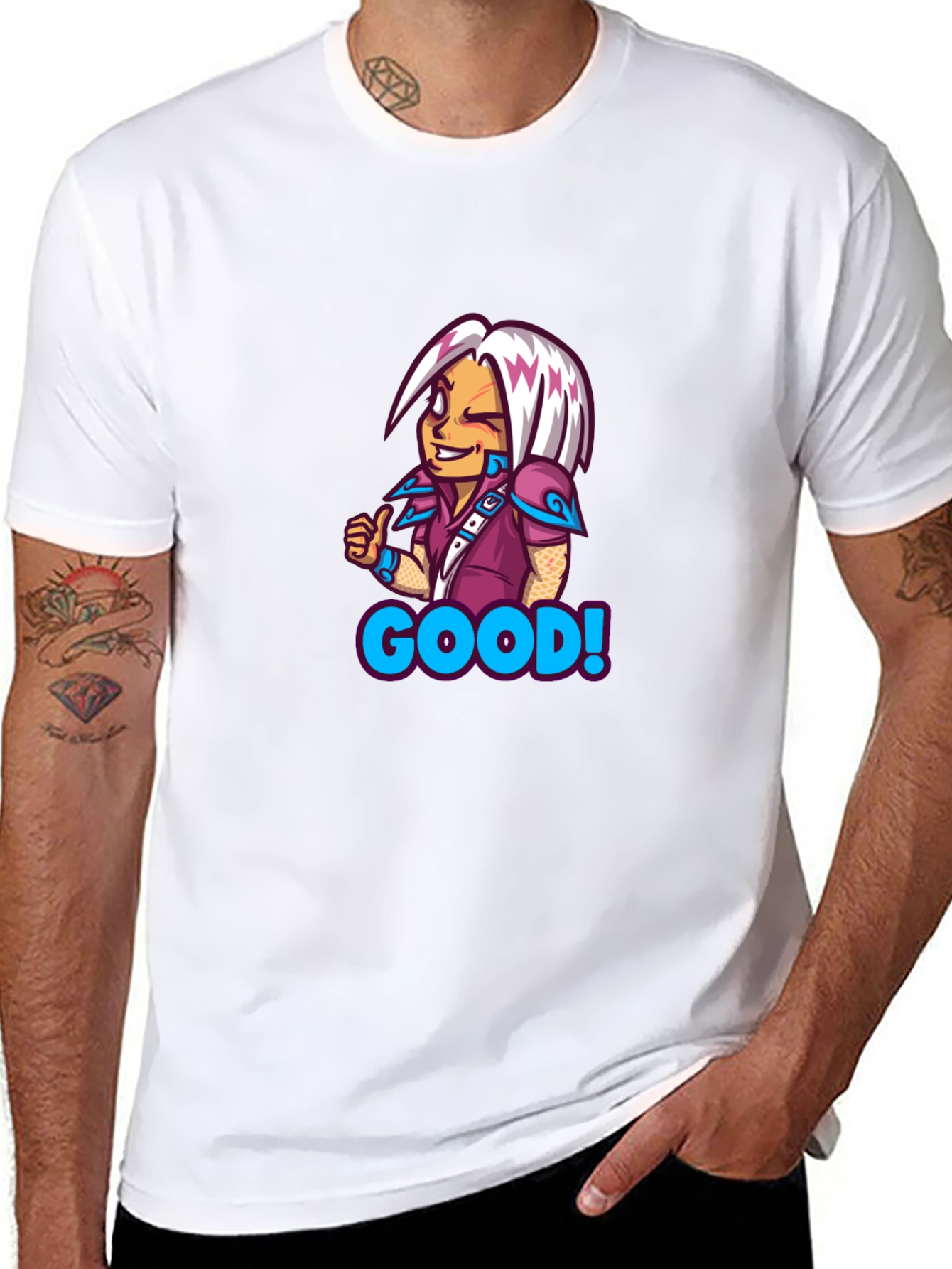 Black Cartoon Character "Good" T-Shirt view 8