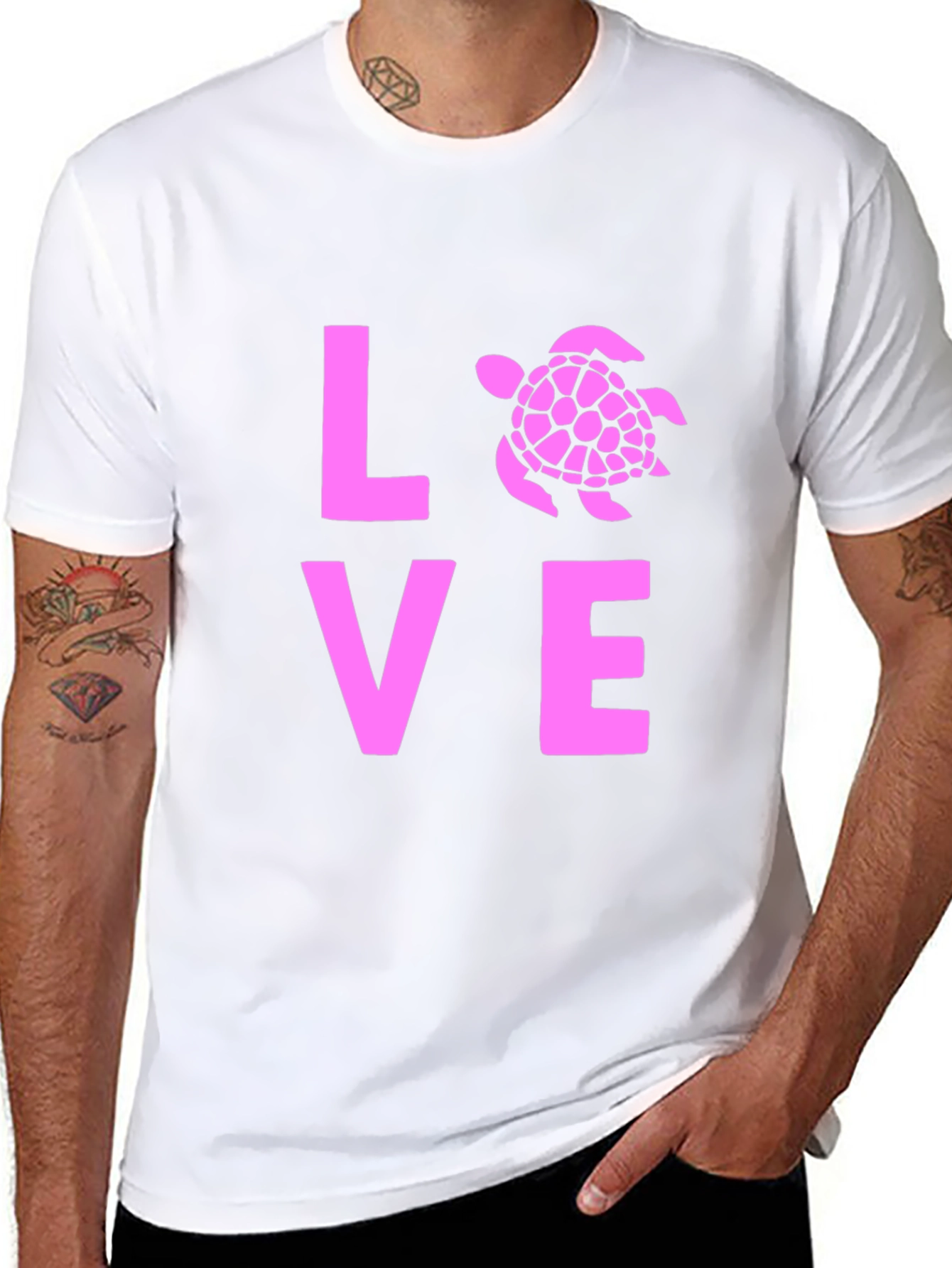 Black Love Turtle Graphic Tee - Black Cotton T-Shirt view 8