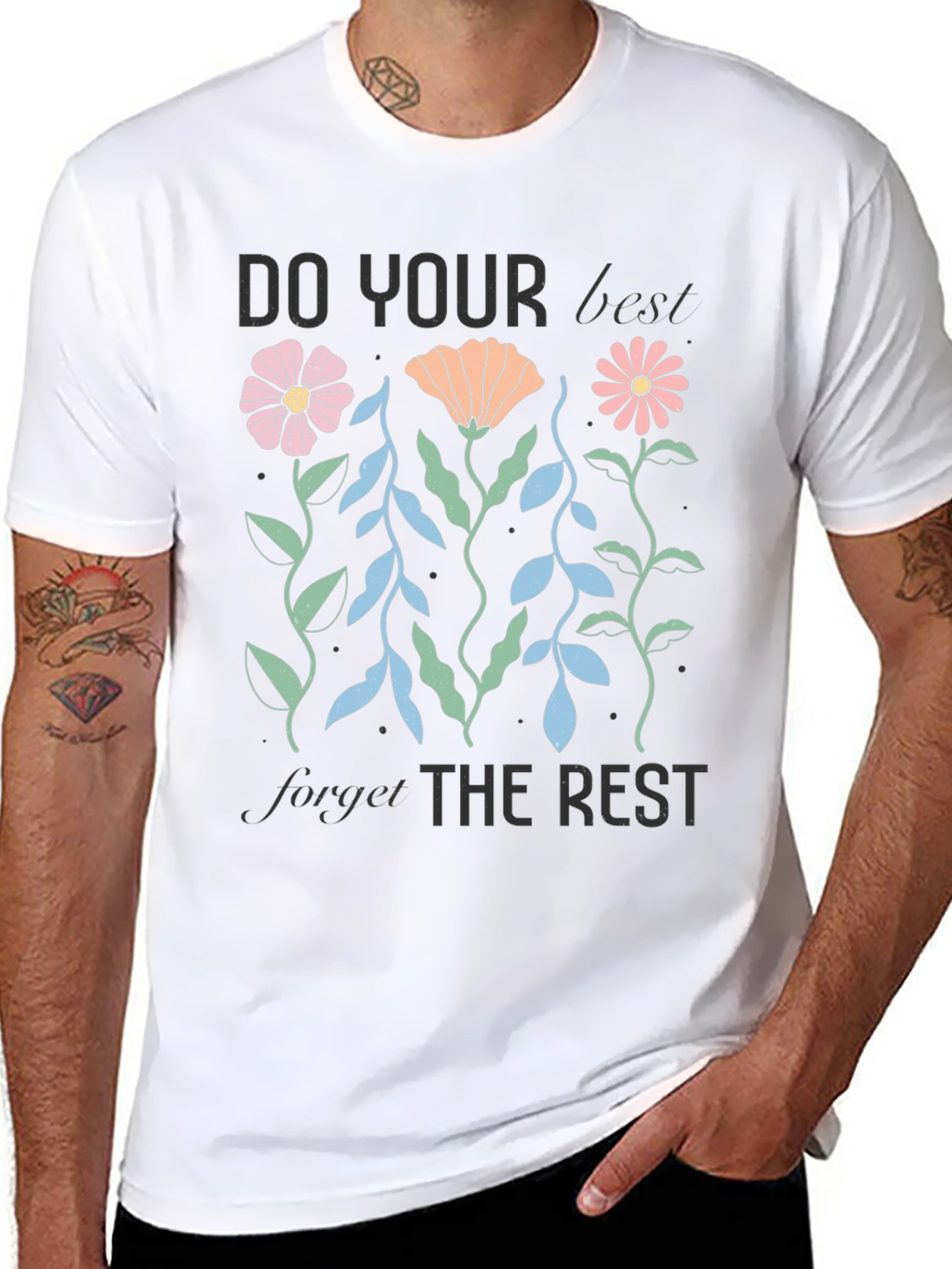 Black Motivational Floral Graphic T-Shirt view 8