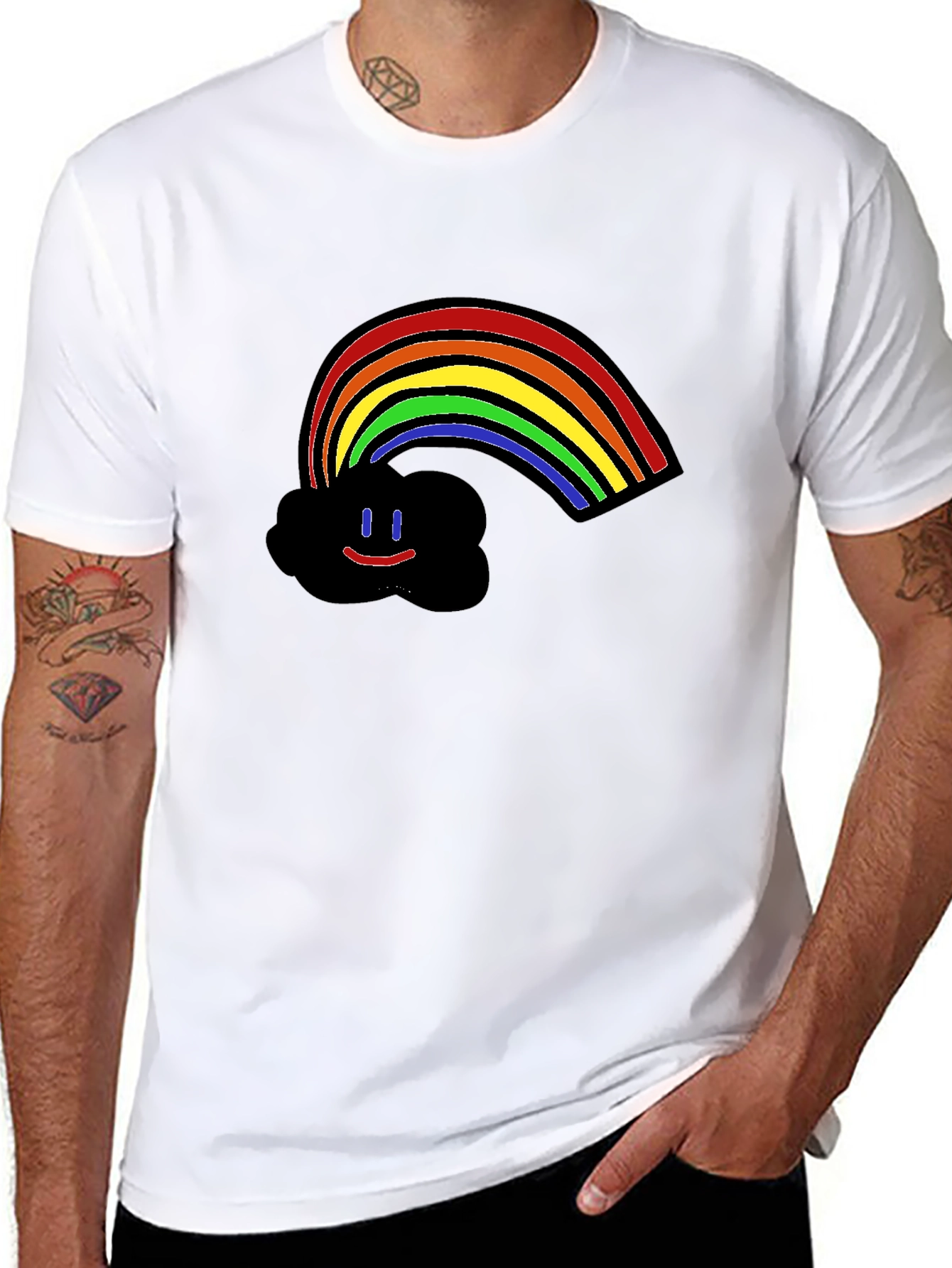 Black Rainbow Cloud Graphic Print T-Shirt - Black view 8