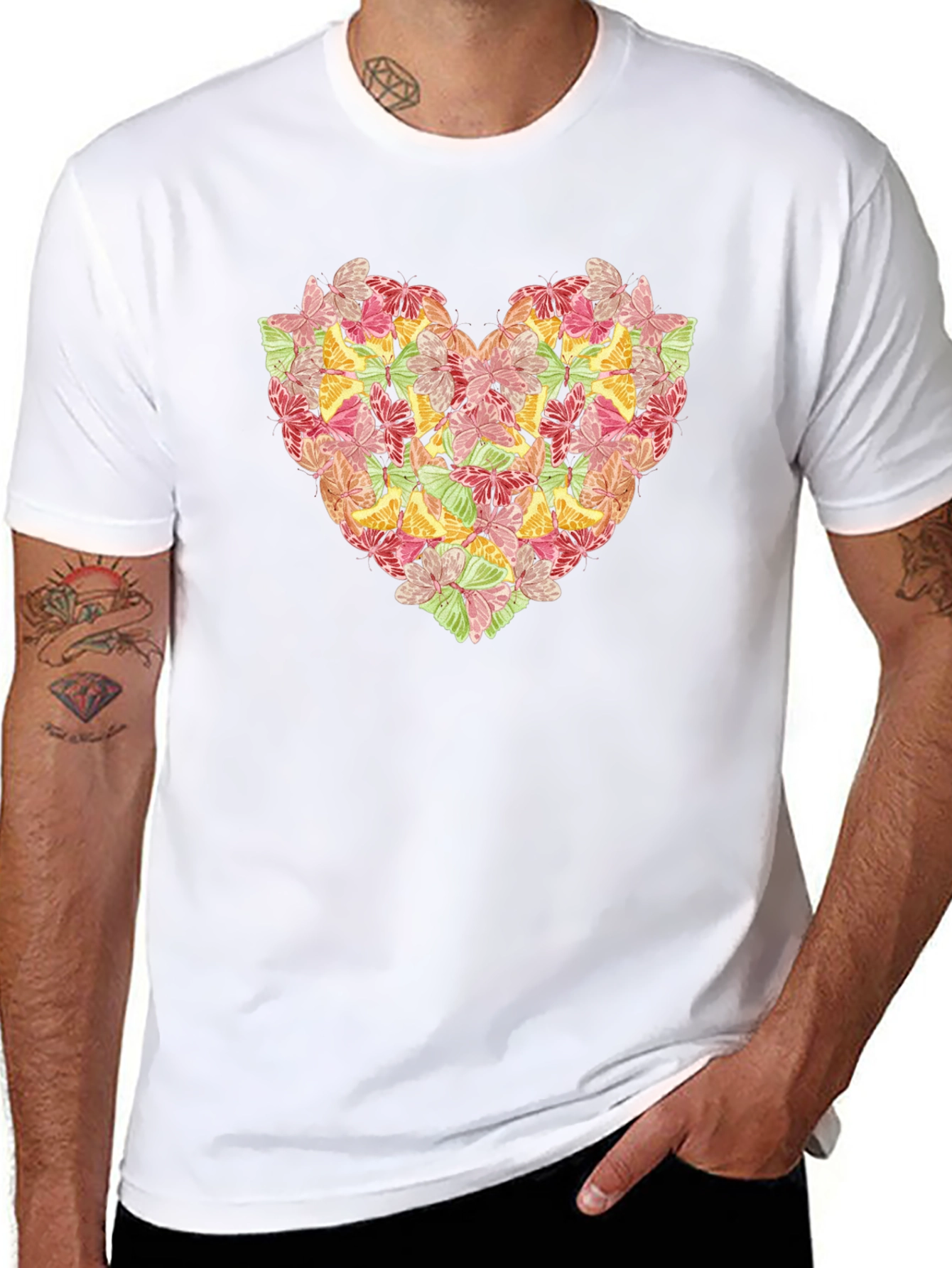 Black Butterfly Heart Graphic Black T-Shirt view 8