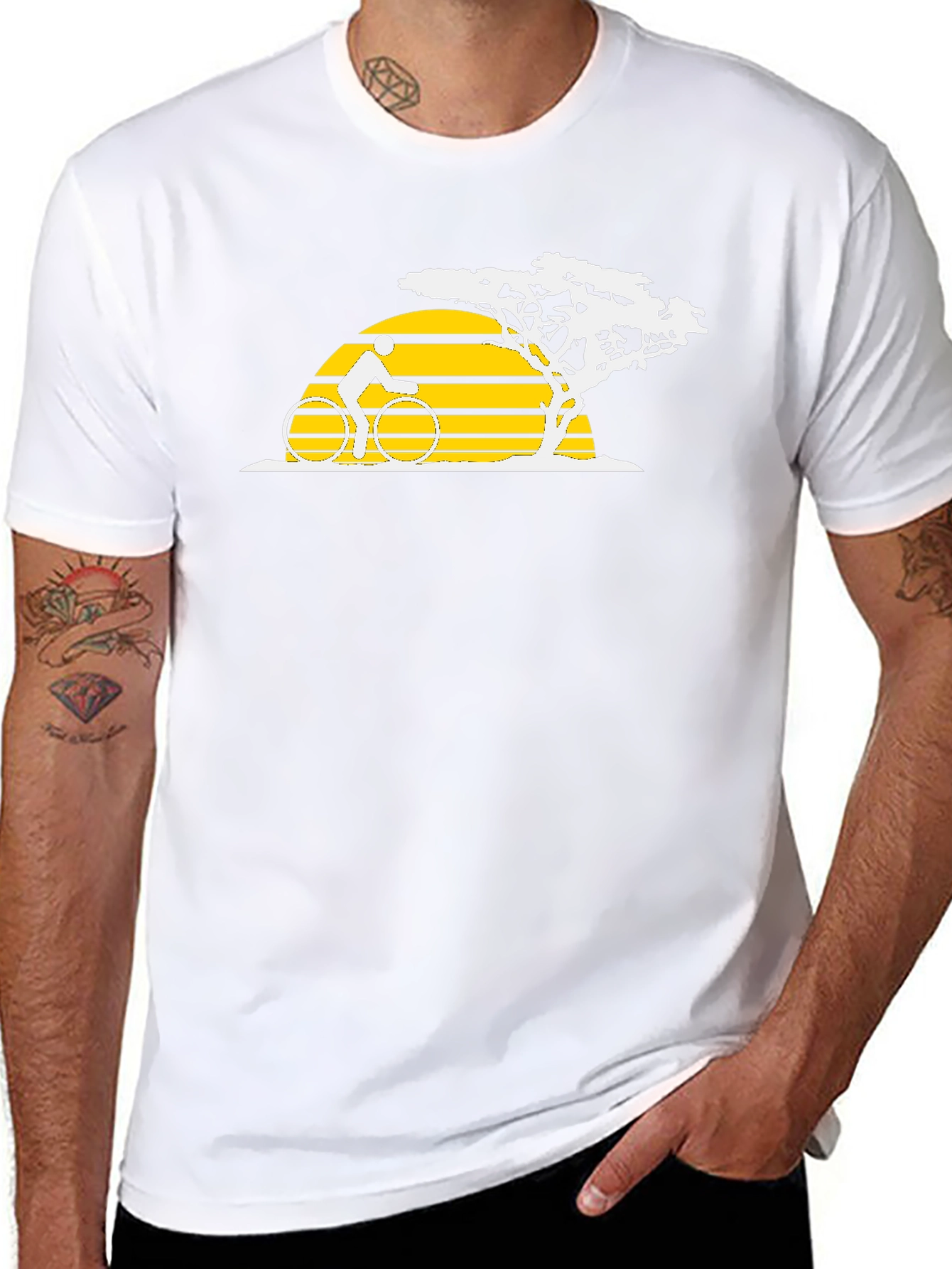 Black Cyclist Sunset Graphic Tee - Black Cotton T-Shirt view 8