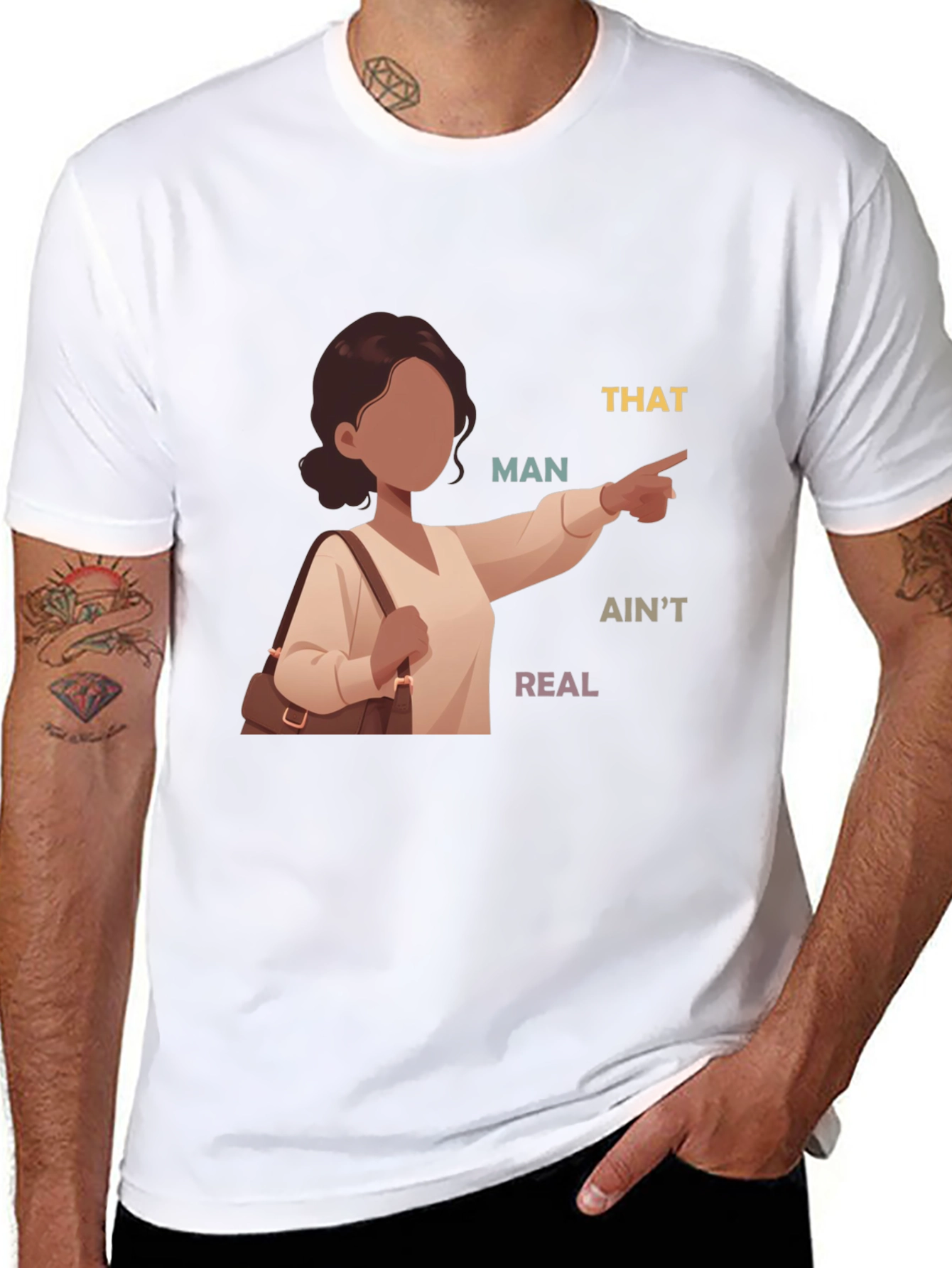 Black That Man Ain't Real T-Shirt view 8