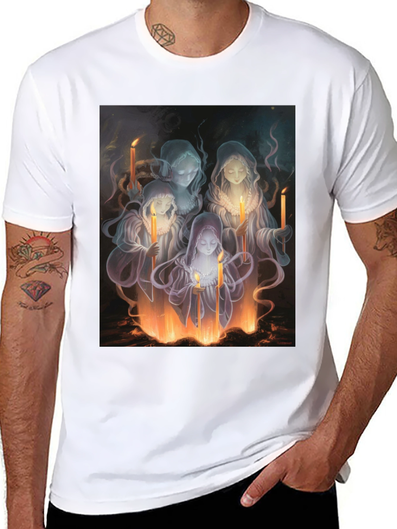 Black Ethereal Candle Maiden Black T-Shirt view 8