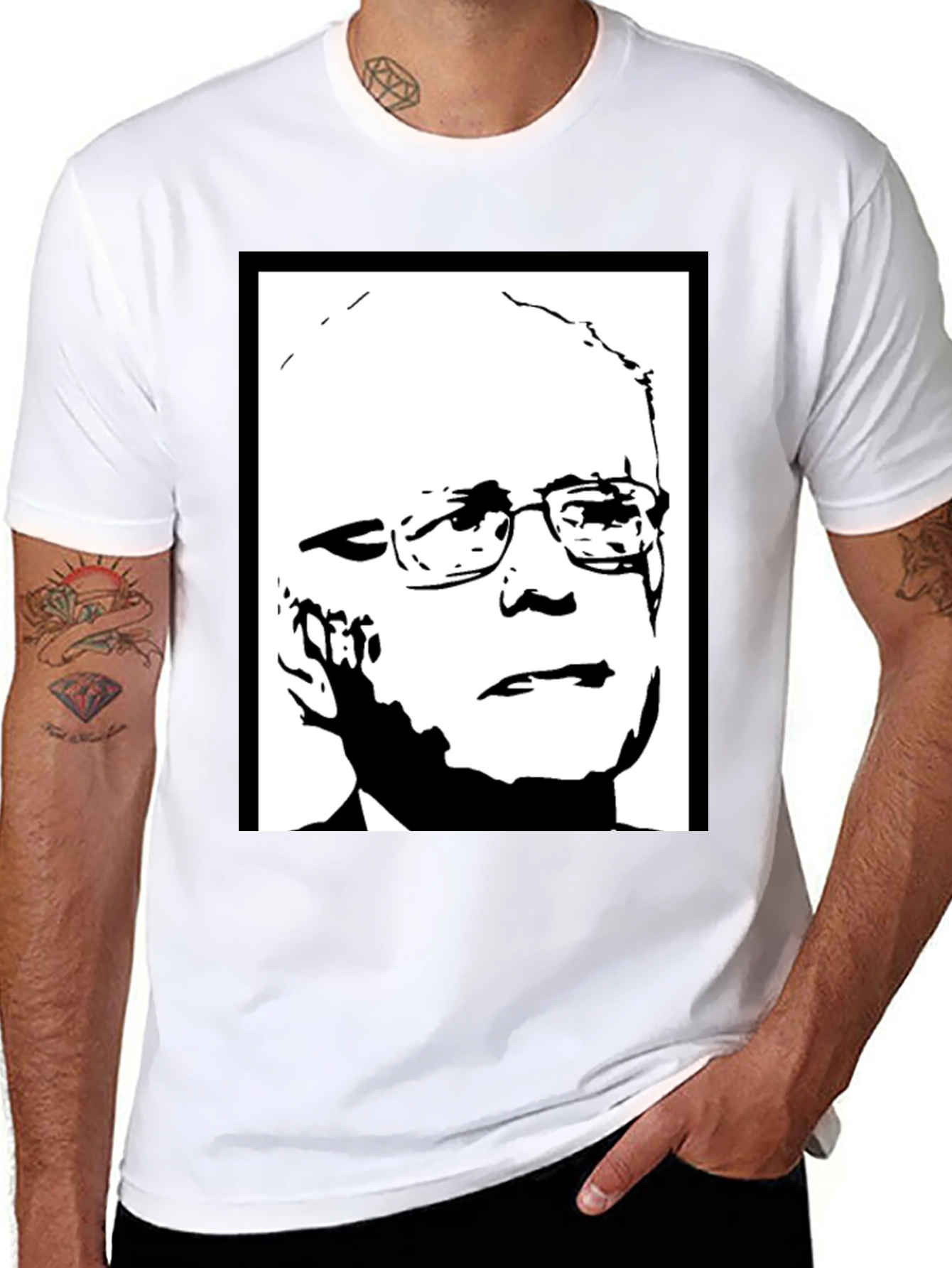 Black Political Graphic Tee - Bernie Sanders Portrait Shirt view 8