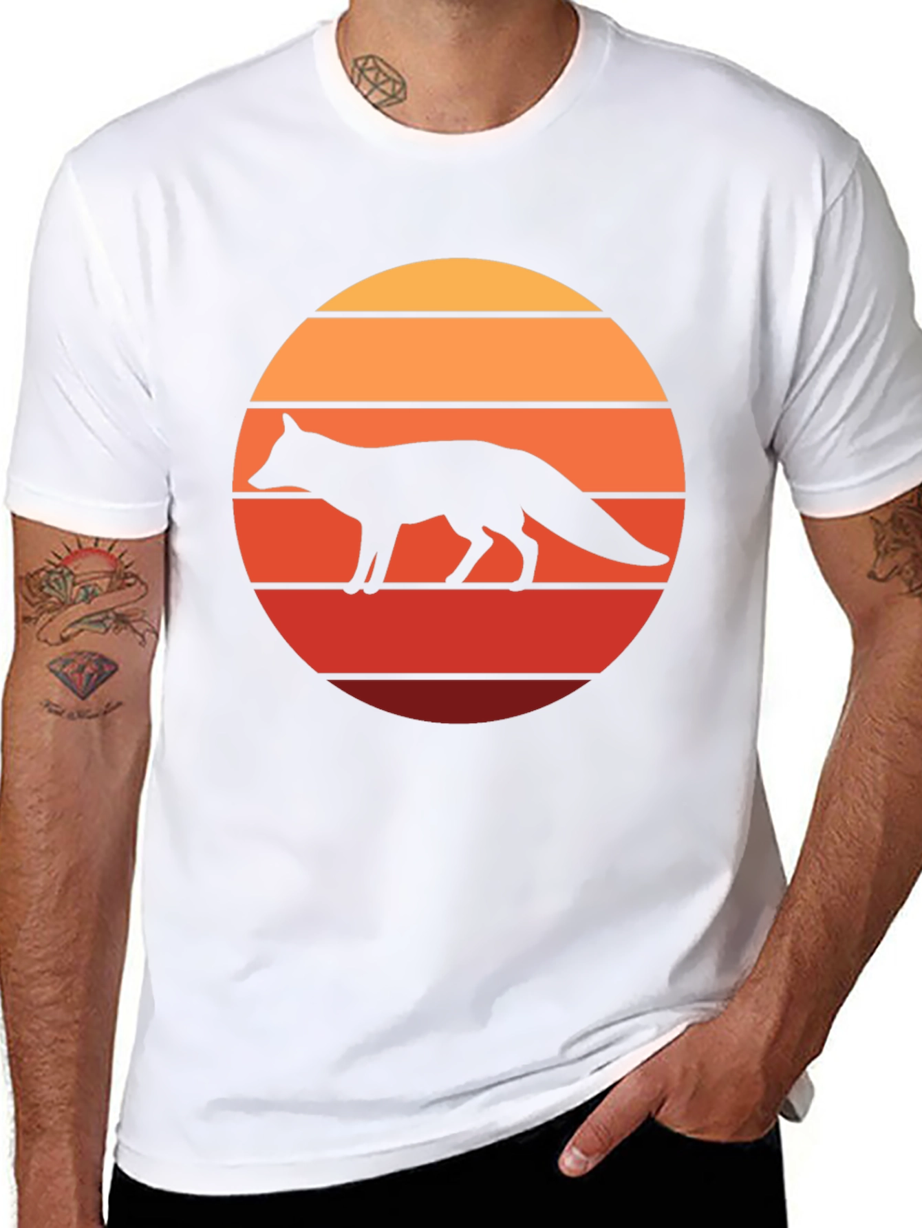 Black Retro Fox Sunset Graphic Tee view 8