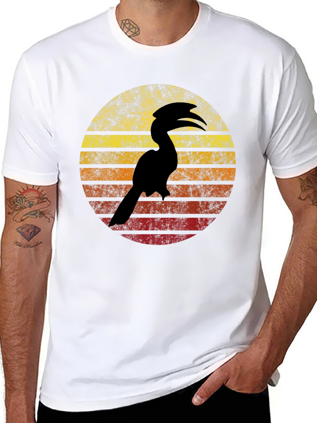 Black Vintage Hornbill Sunset Graphic Tee view 8