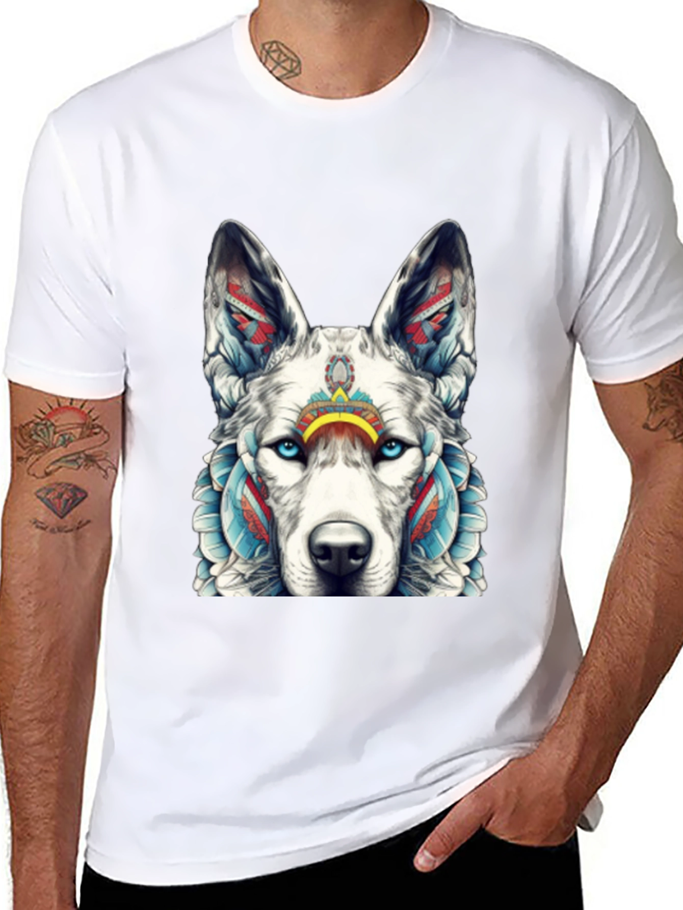 Black Wolf Graphic Tee - Tribal Style T-Shirt view 8