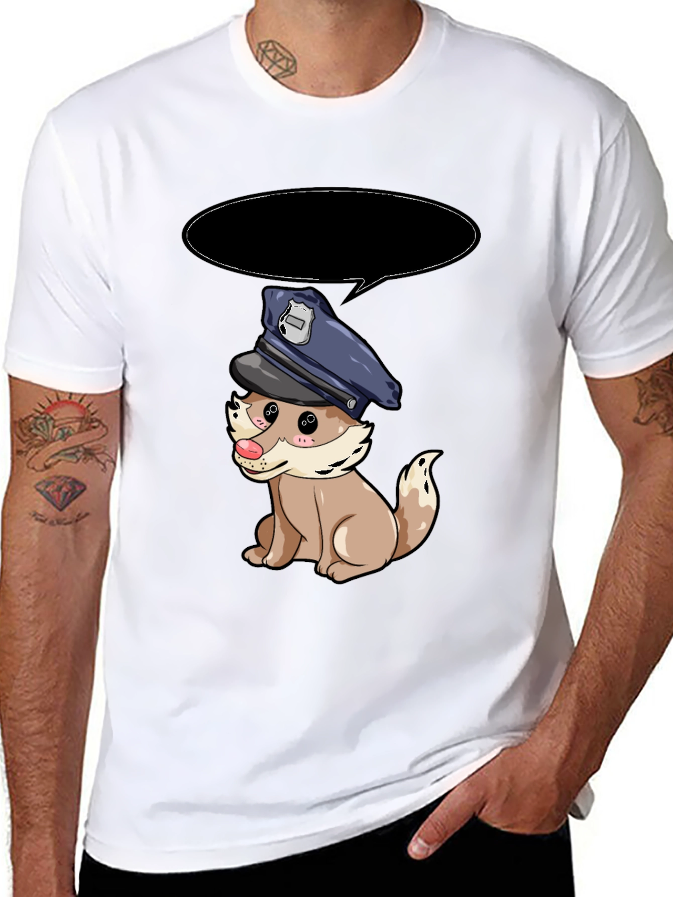 Black Cartoon Dog Police T-Shirt view 8