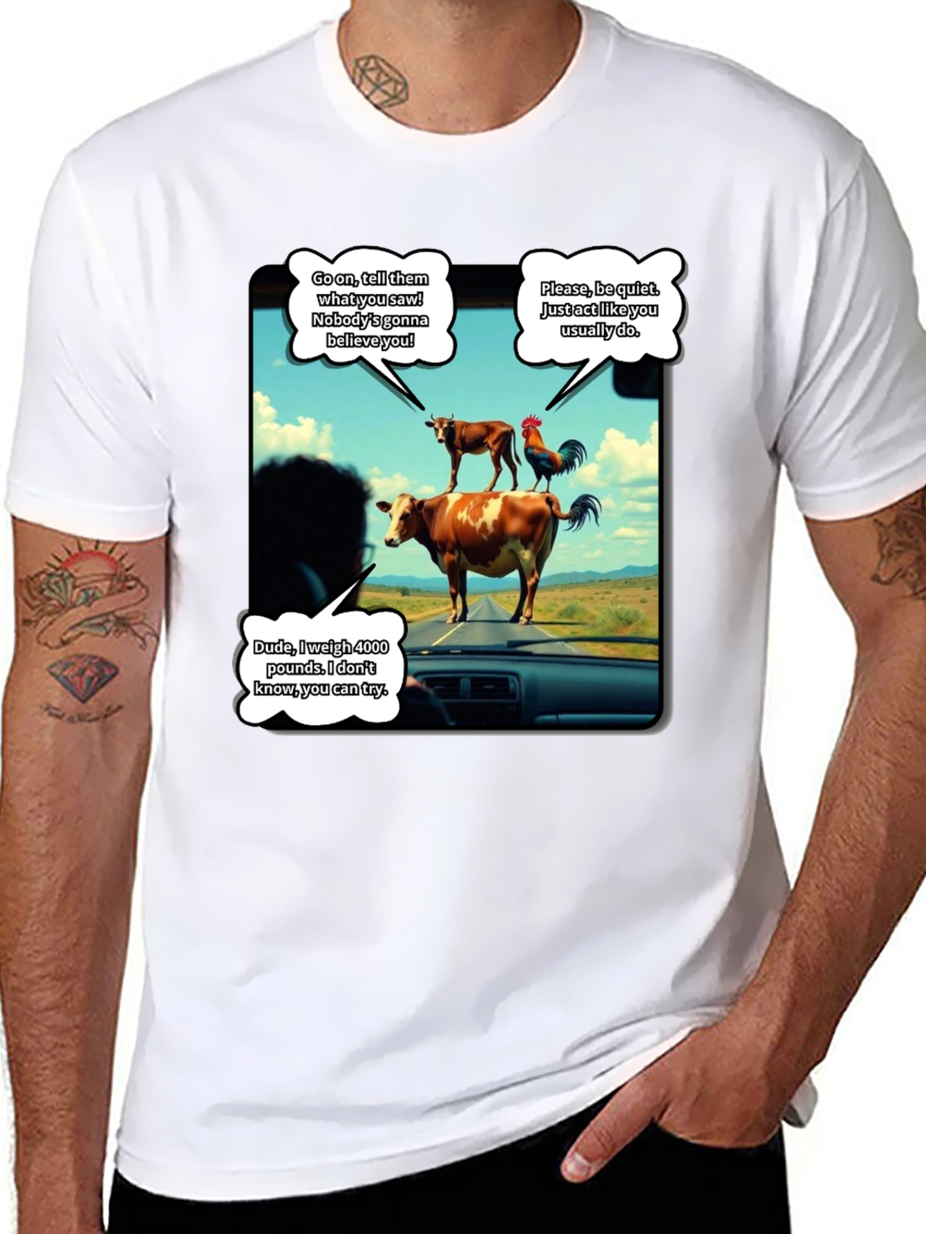 Black Talking Animals Graphic T-Shirt - Novelty Tee view 8