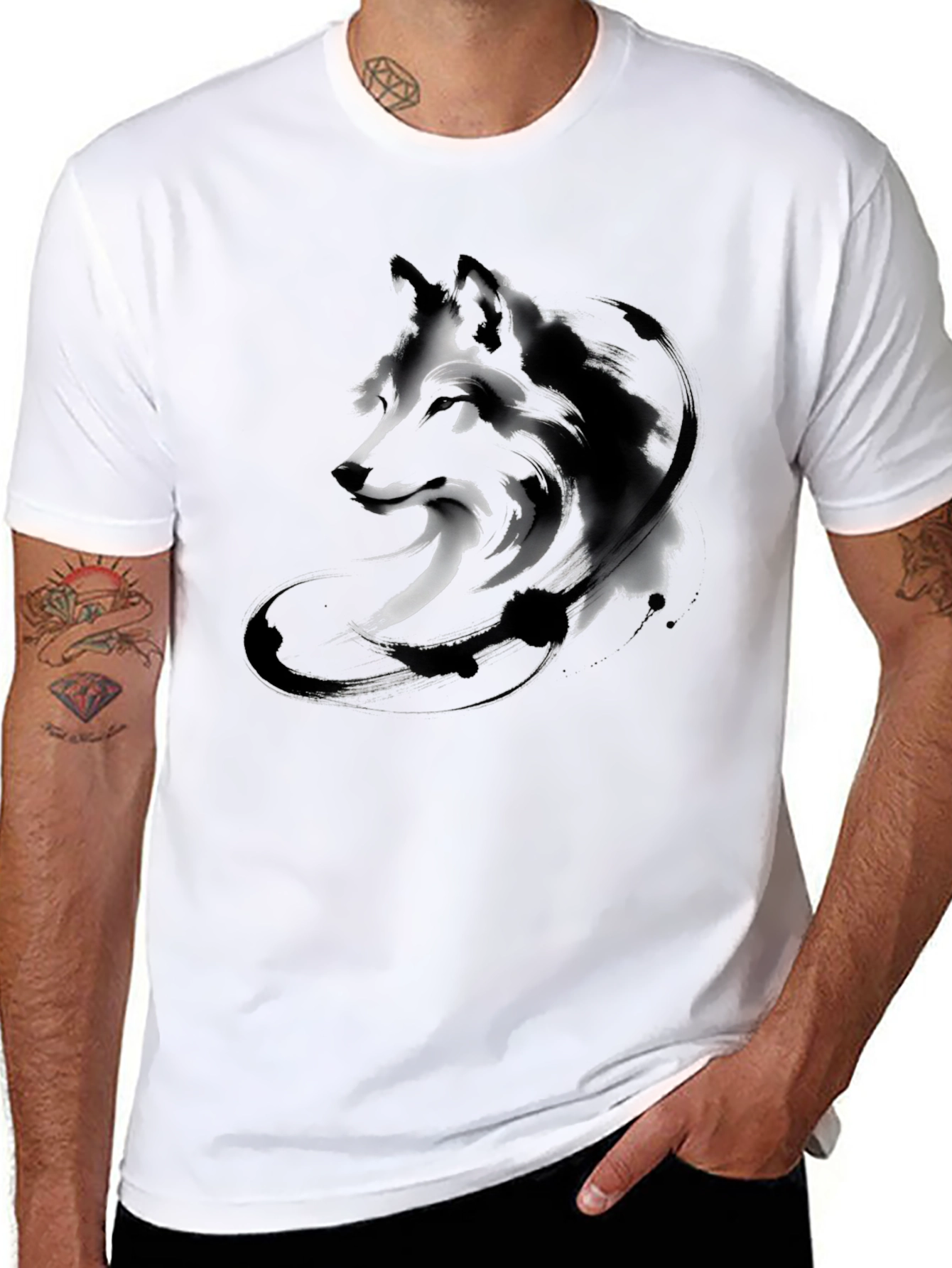 Black Abstract Wolf Graphic Tee - Black view 8