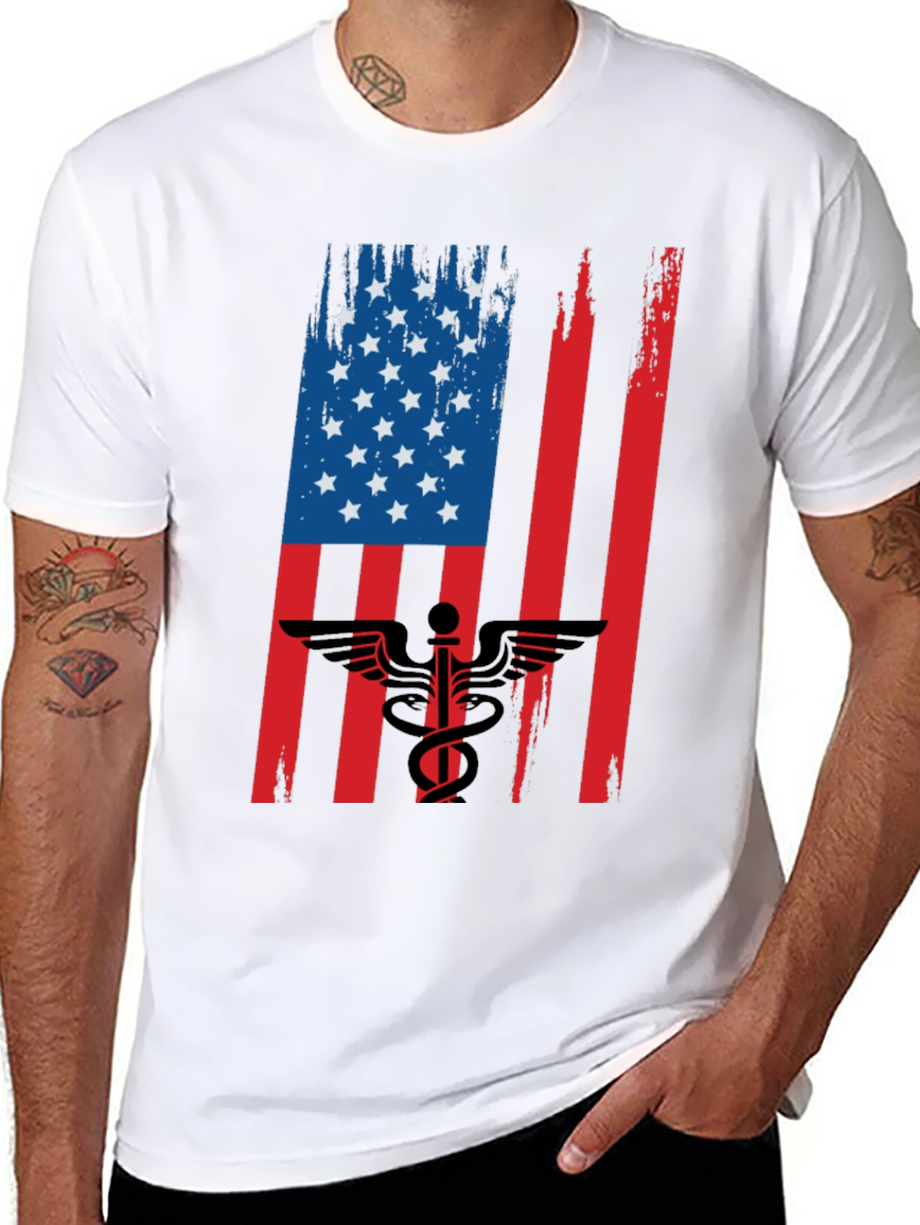 Black American Flag Medical Symbol Graphic Tee view 8