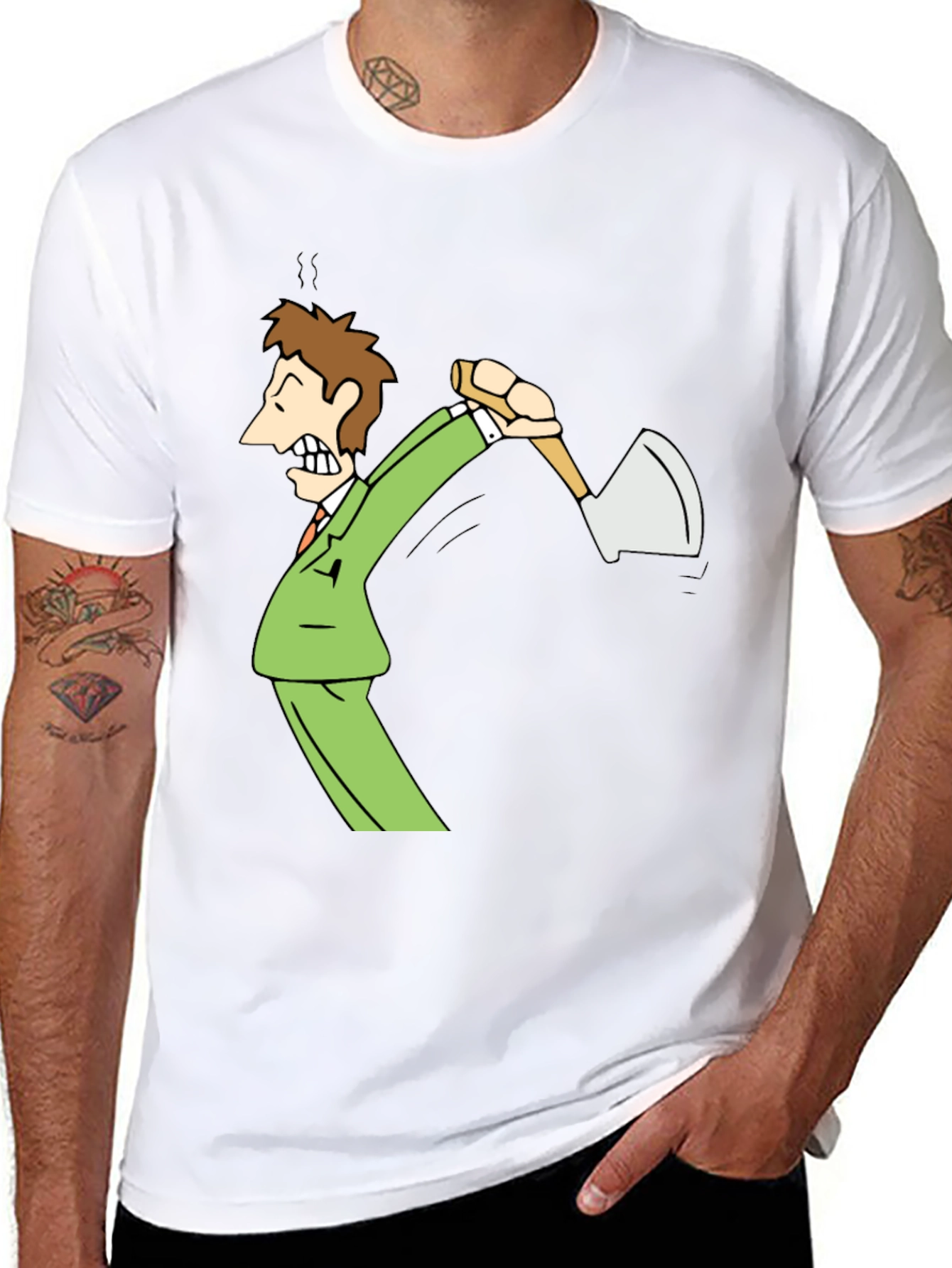 Black Axe Man Cartoon Graphic Black T-Shirt view 8