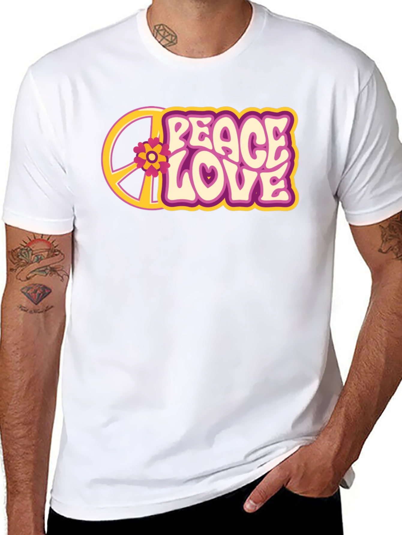 Black Peace Love Flower Graphic Tee - Retro Style view 8