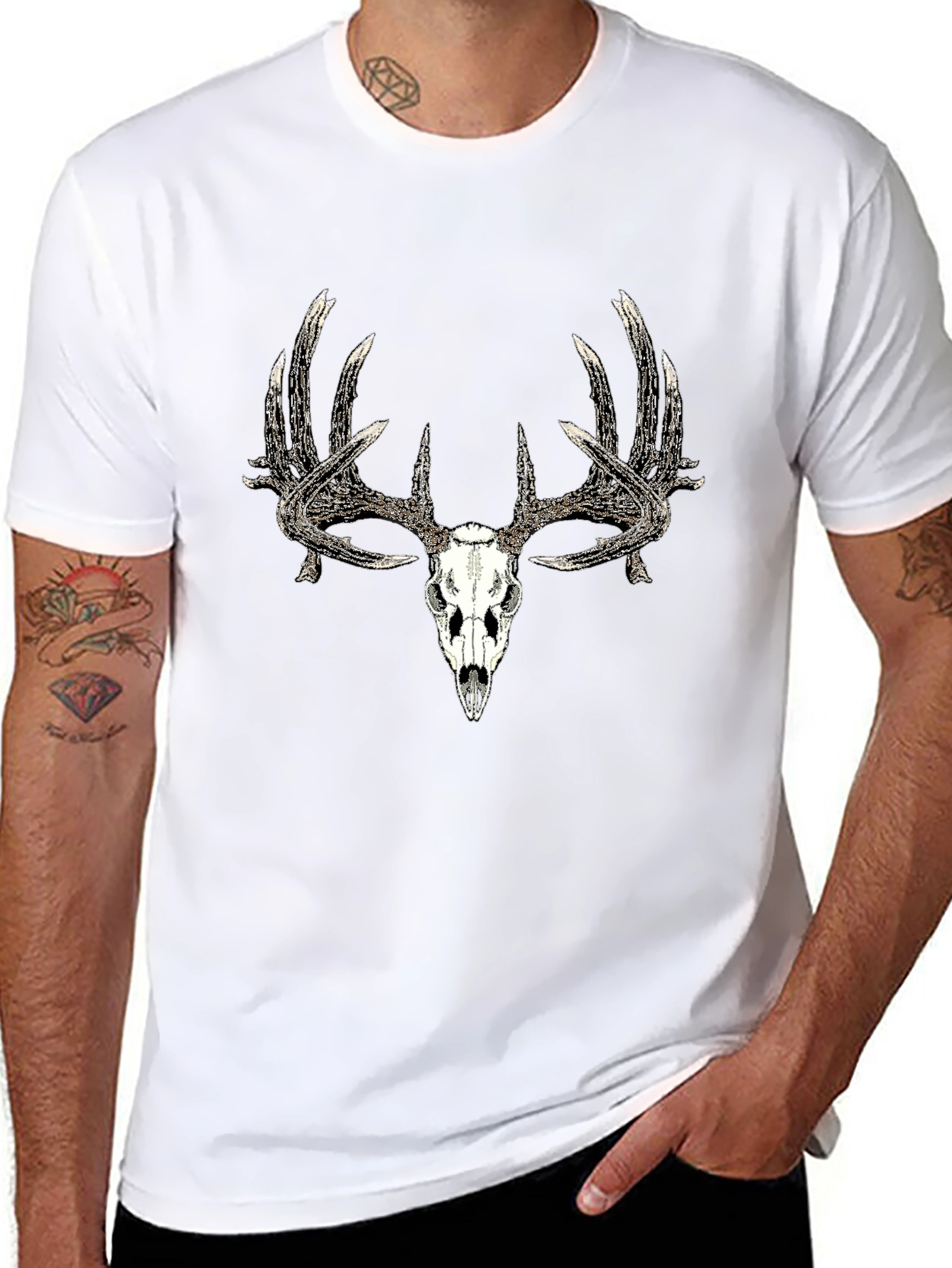 Black Deer Skull Graphic Tee - Black view 8