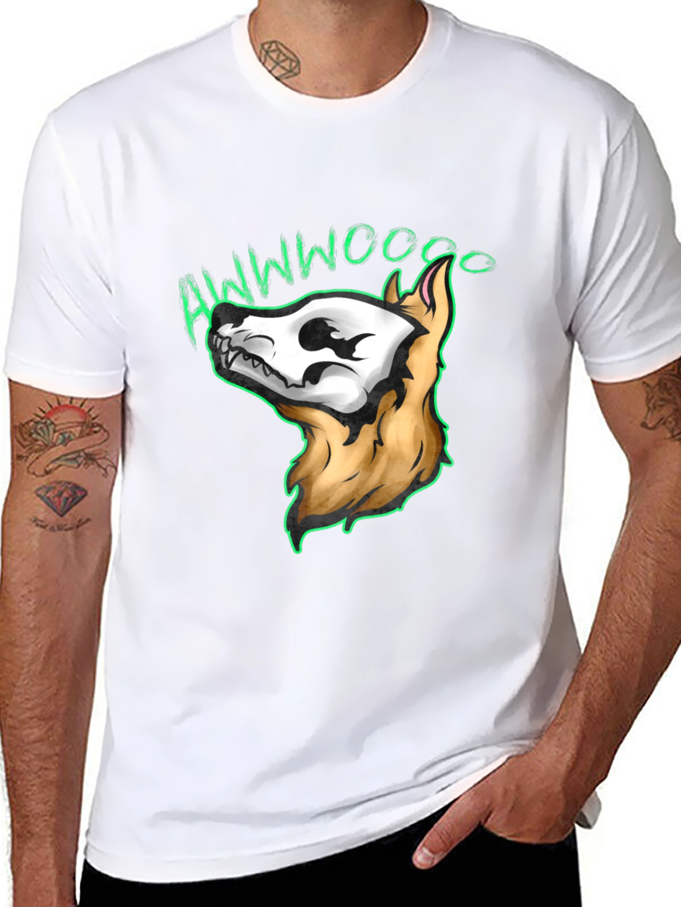 Black Awwwwoooo Skeleton Dog T-Shirt view 8