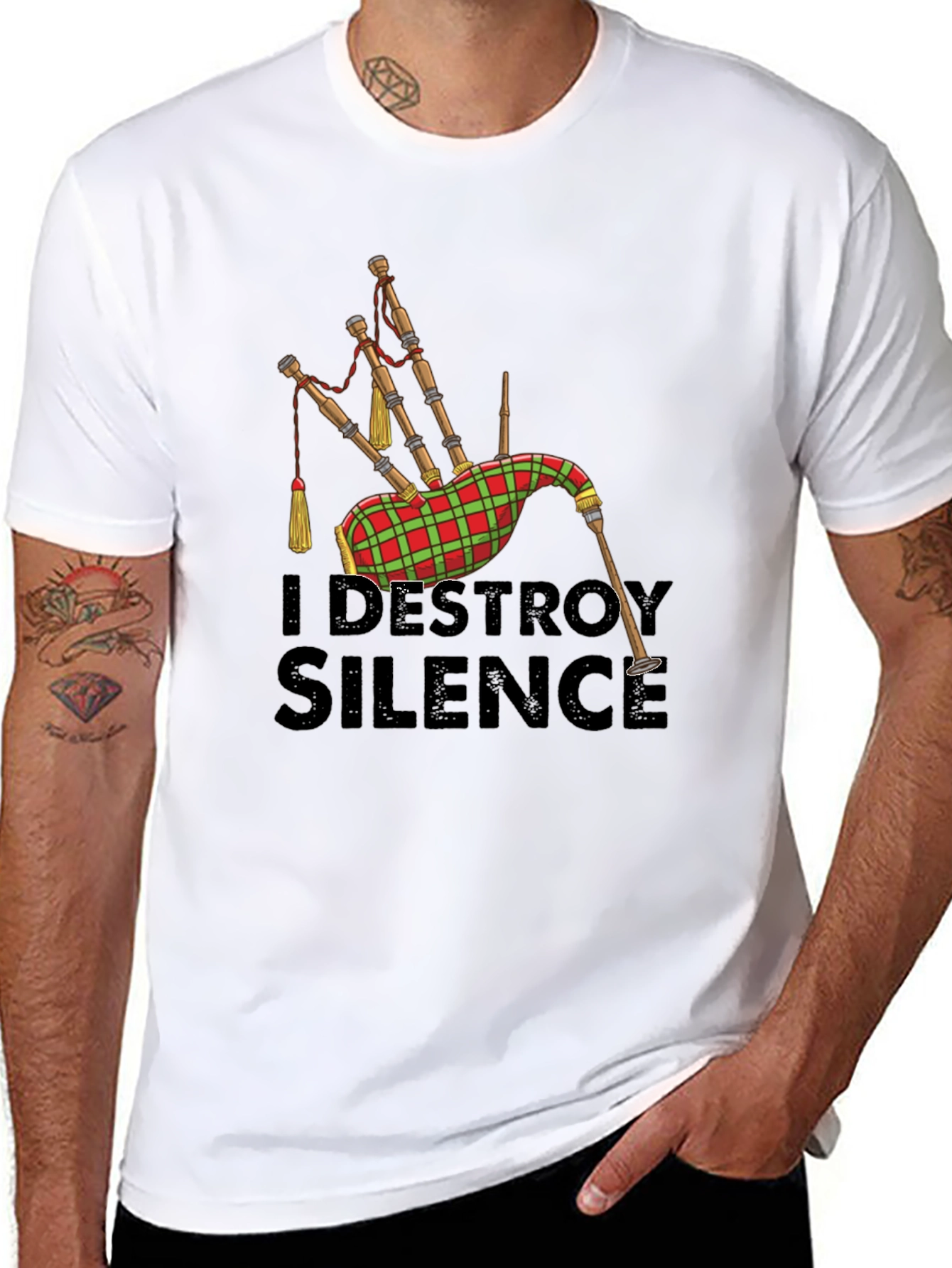 Black I Destroy Silence Bagpipe T-Shirt view 8