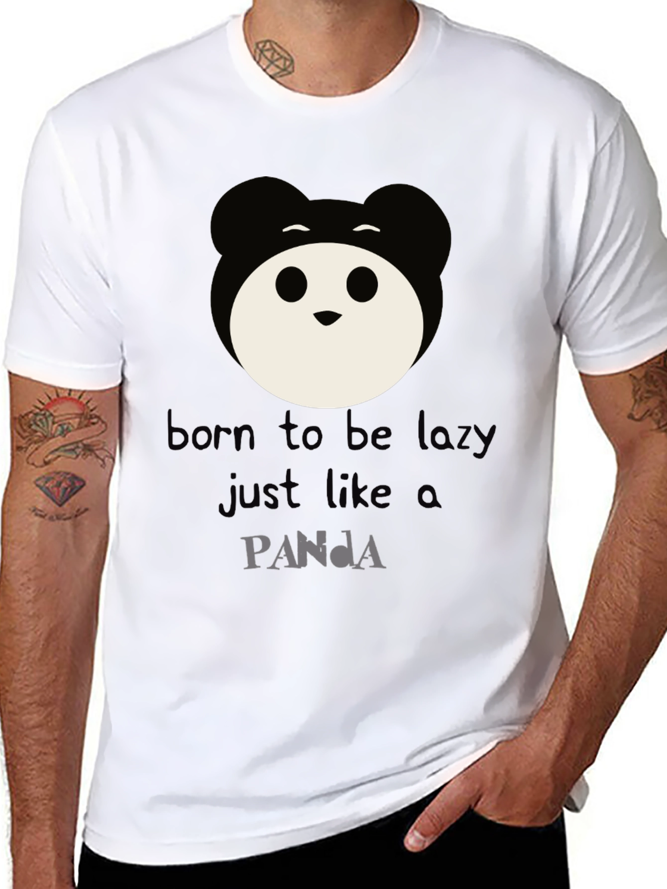 Black Born to Be Lazy Panda Graphic Tee view 8