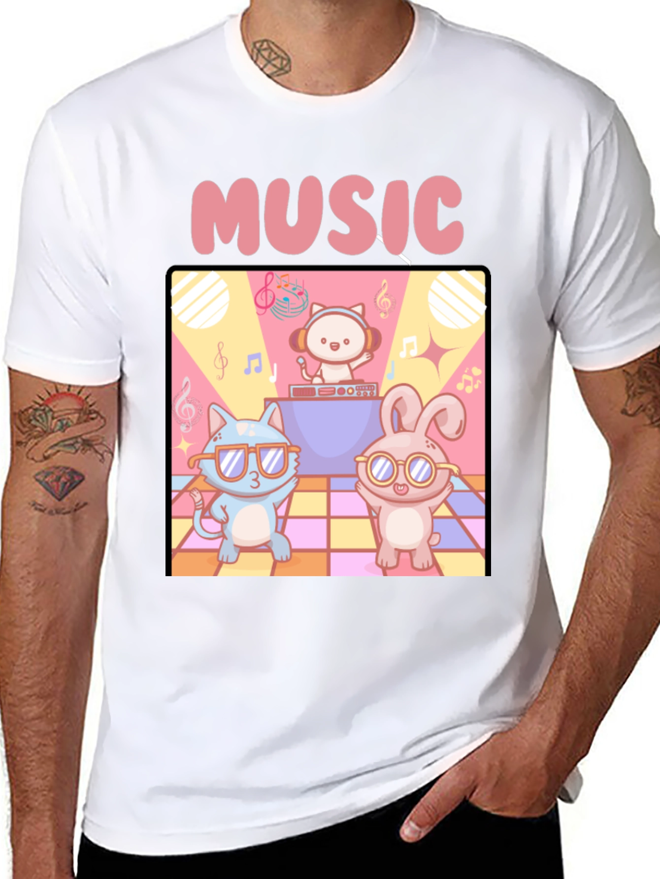 Black Music Cats and Bunny DJ T-Shirt view 8