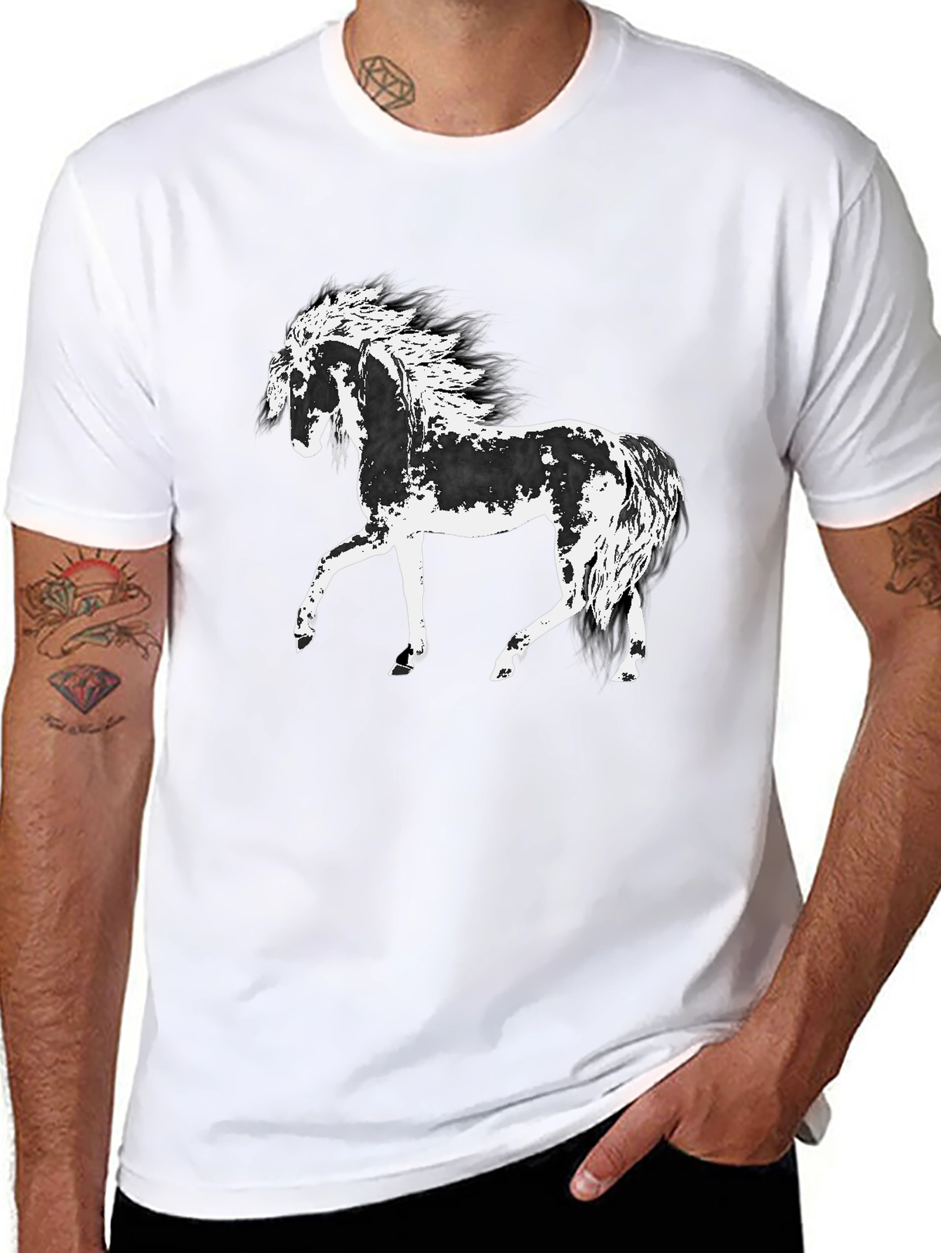 Black Horse Graphic Tee - Black Cotton T-Shirt view 8