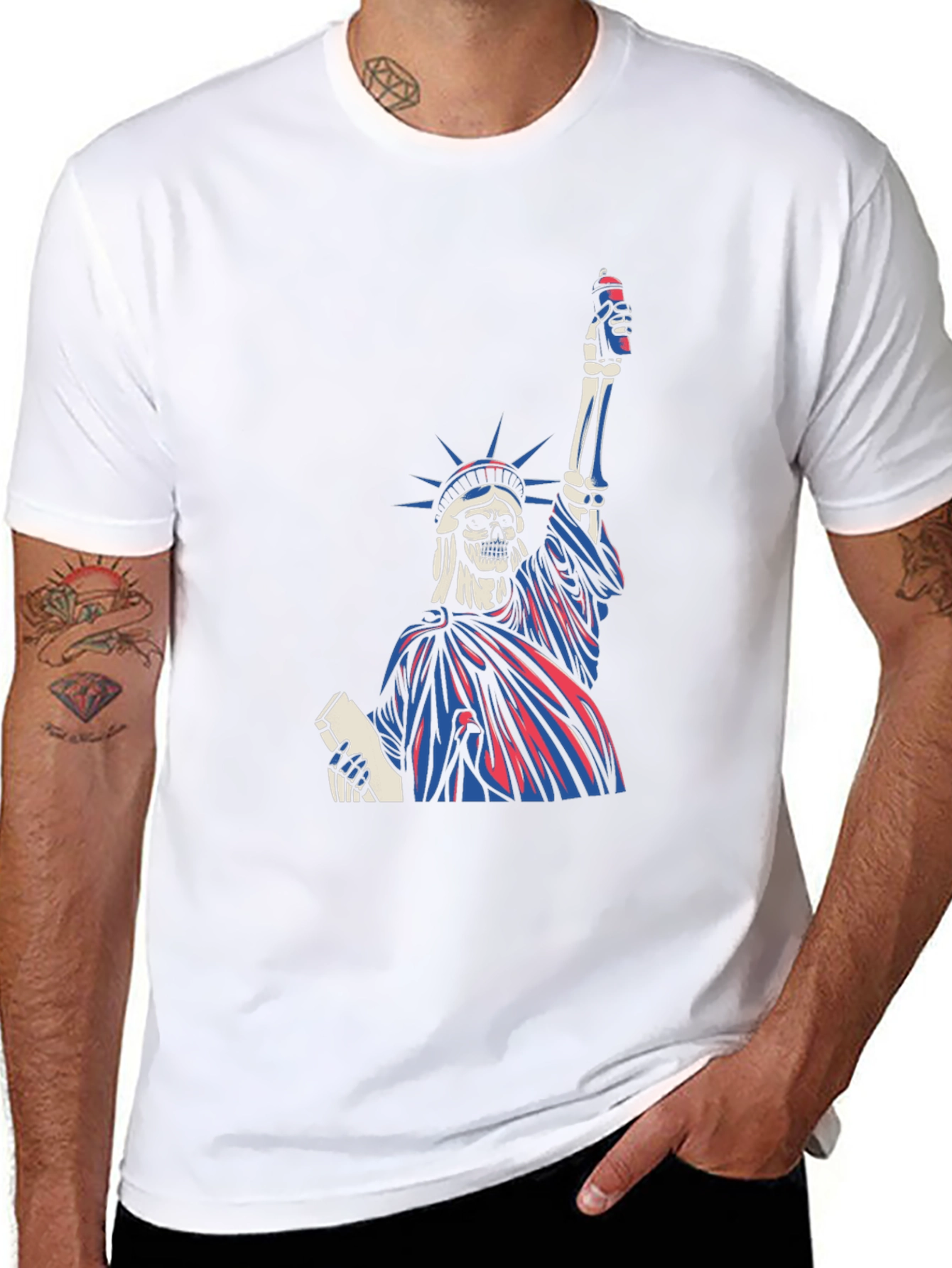 Black Statue of Liberty Skeleton Graphic T-Shirt view 8
