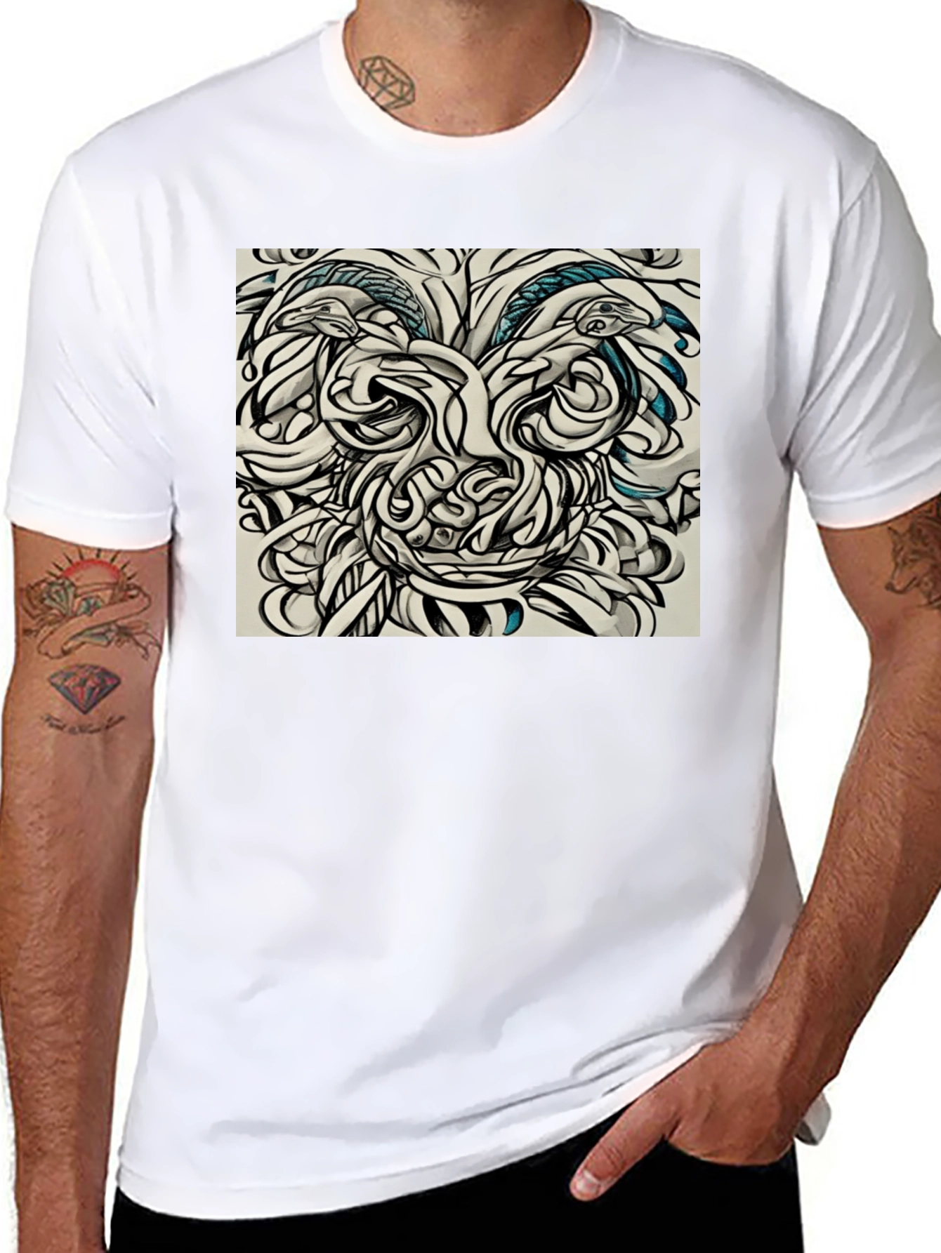 Black Abstract Face Graphic Tee - Black Cotton Comfort view 8