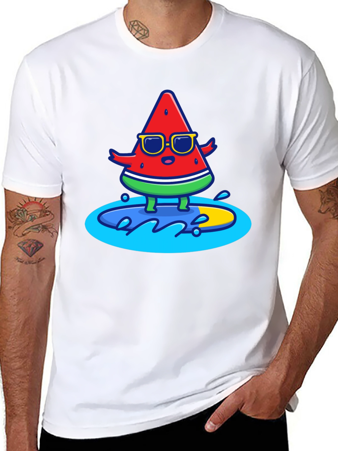 Black Cool Watermelon Surfing Graphic T-Shirt view 8