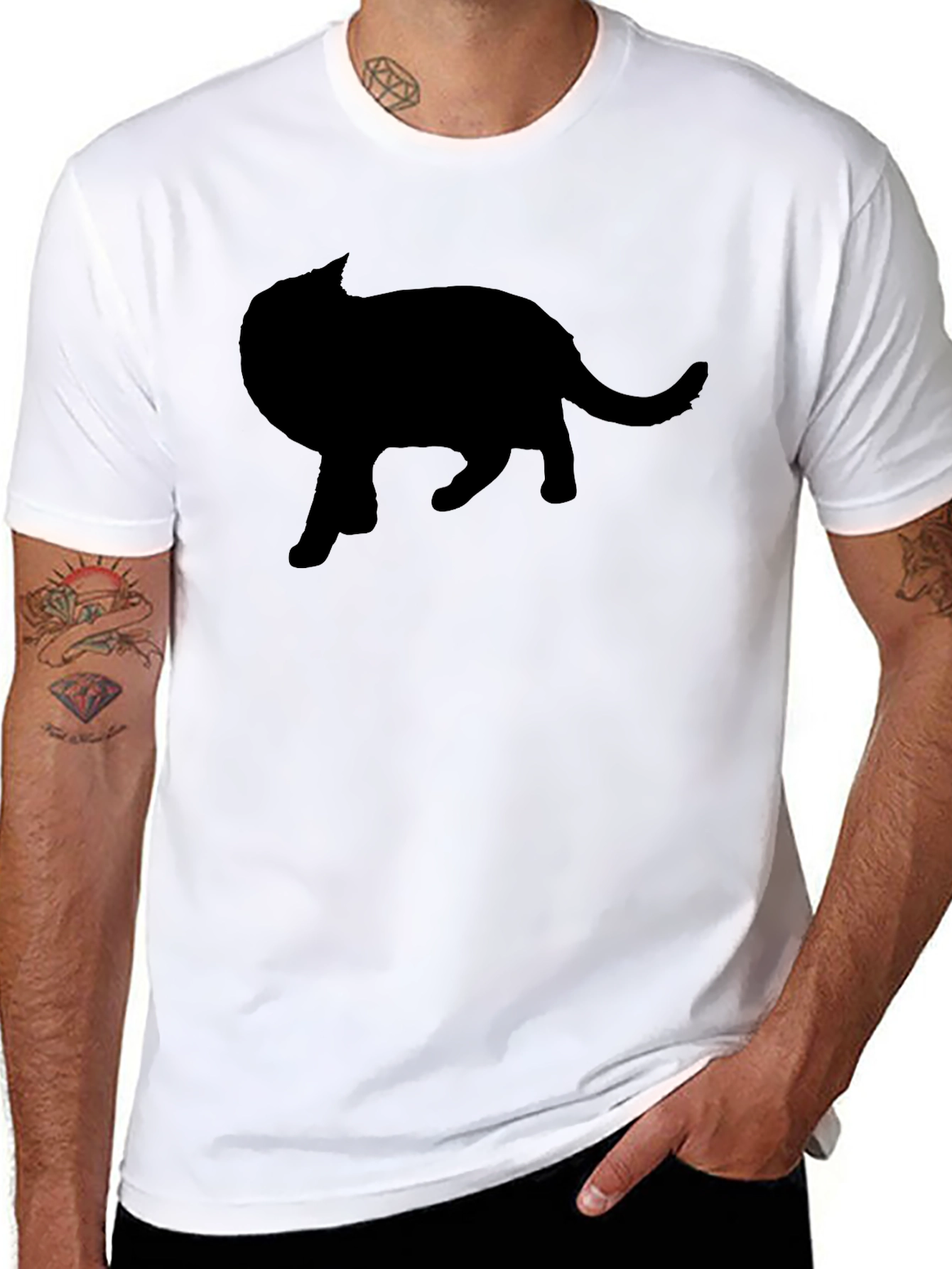 Black Black Cat Silhouette Graphic Tee - Men's Crew Neck view 8