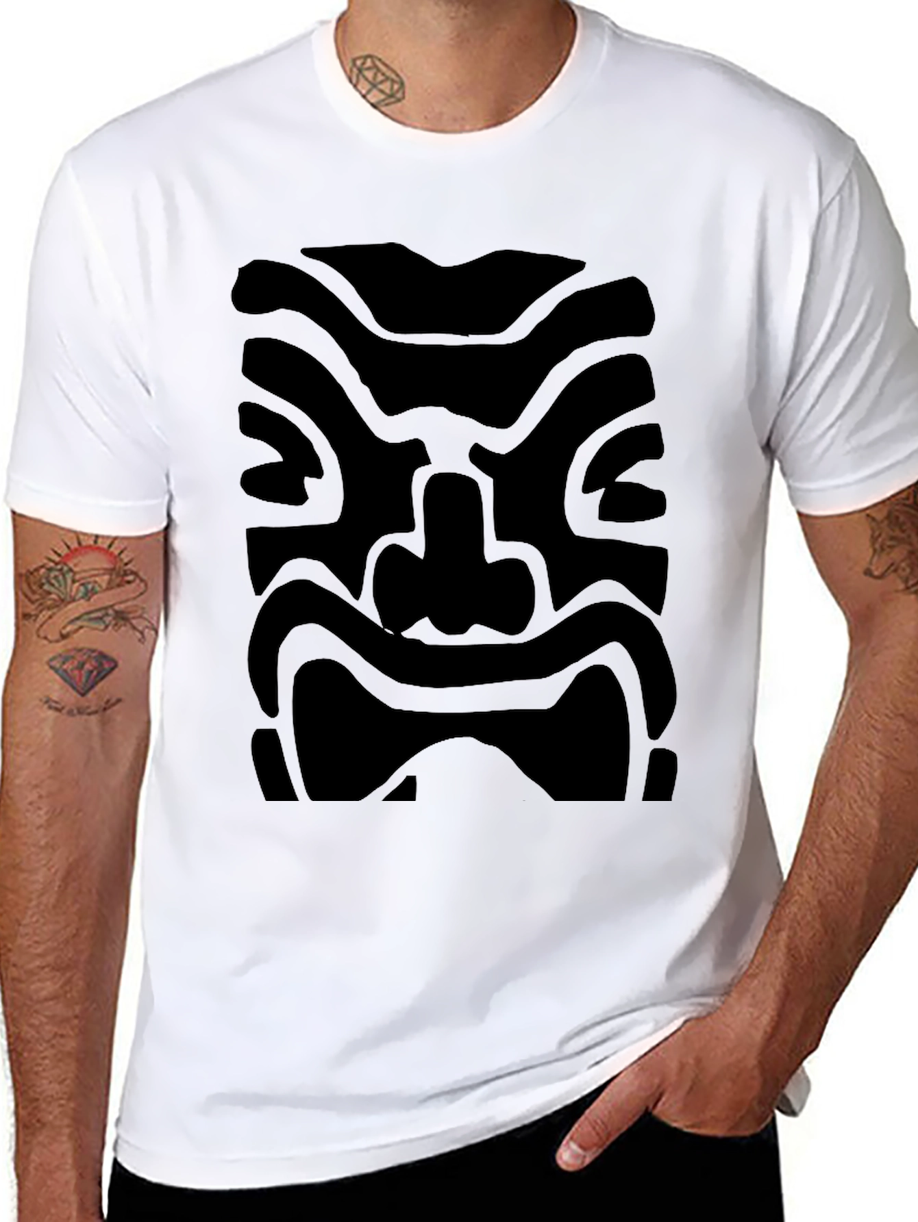 Black Abstract Face Graphic Black T-Shirt view 8