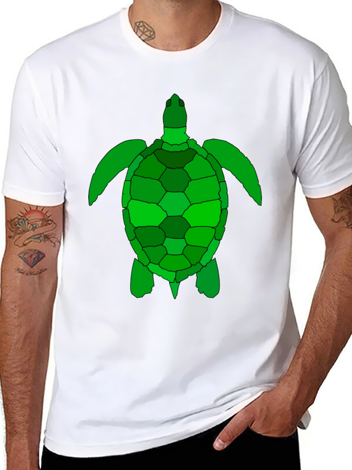 Black Green Sea Turtle Graphic Tee - Black Cotton T-Shirt view 8