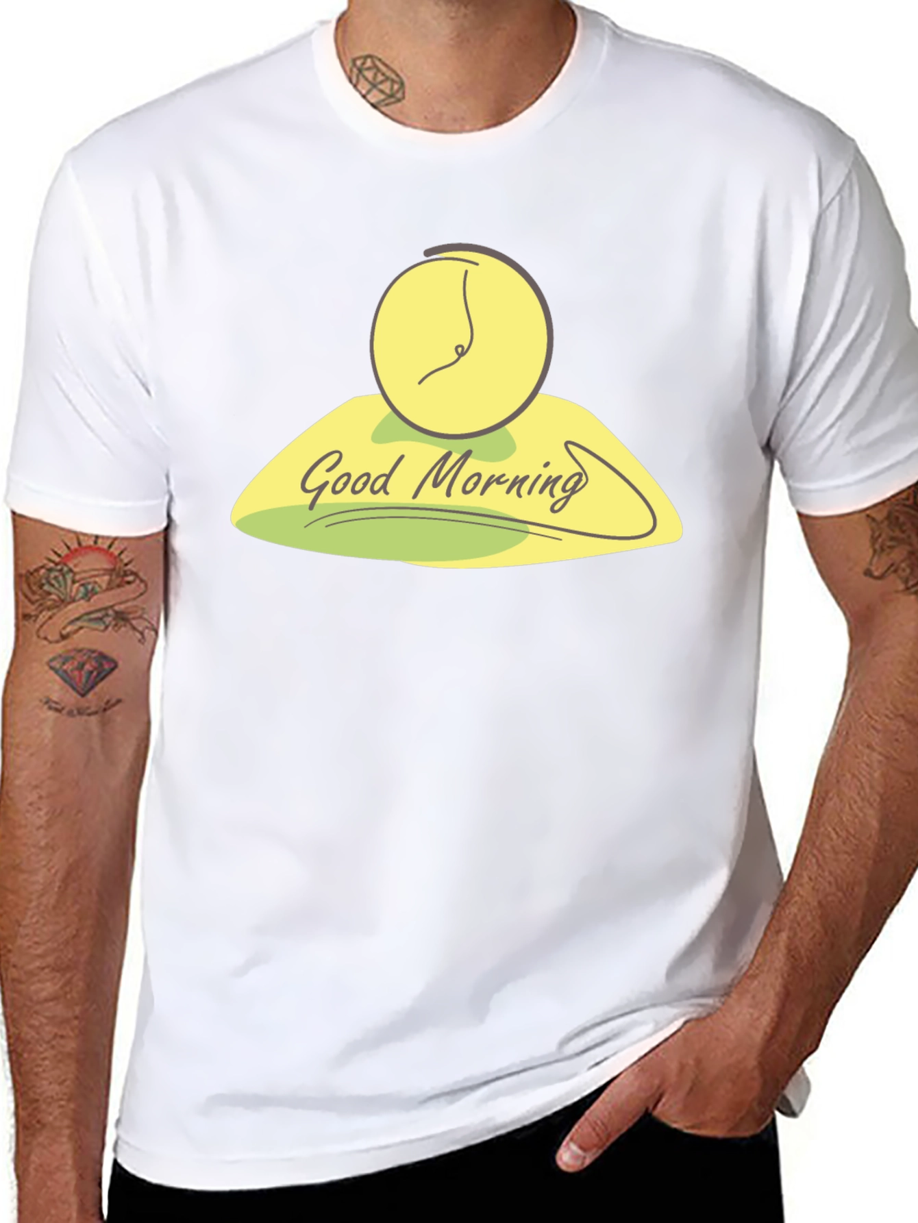 Black Good Morning Clock Graphic Tee - Stylish Black T-Shirt view 8