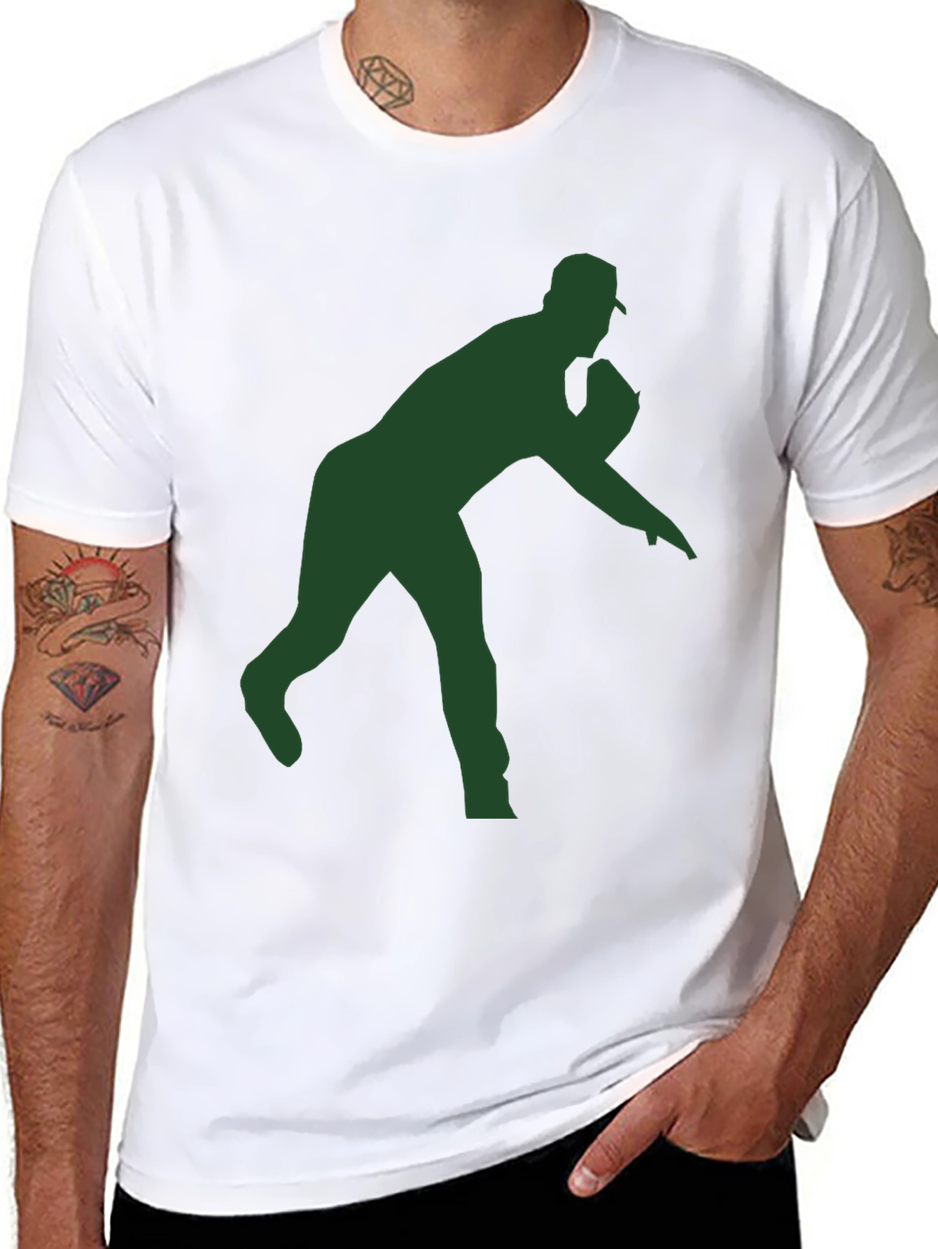 Black Baseball Pitcher Silhouette T-Shirt view 8