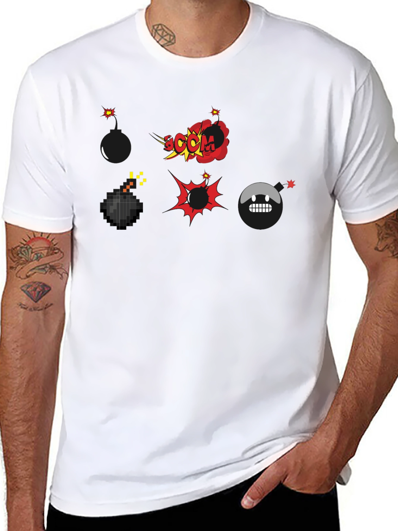 Black Cartoon Bomb Explosion Black T-Shirt view 8